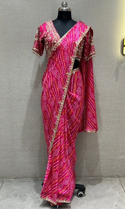 Pink Bandini saree with ready blouse 1888