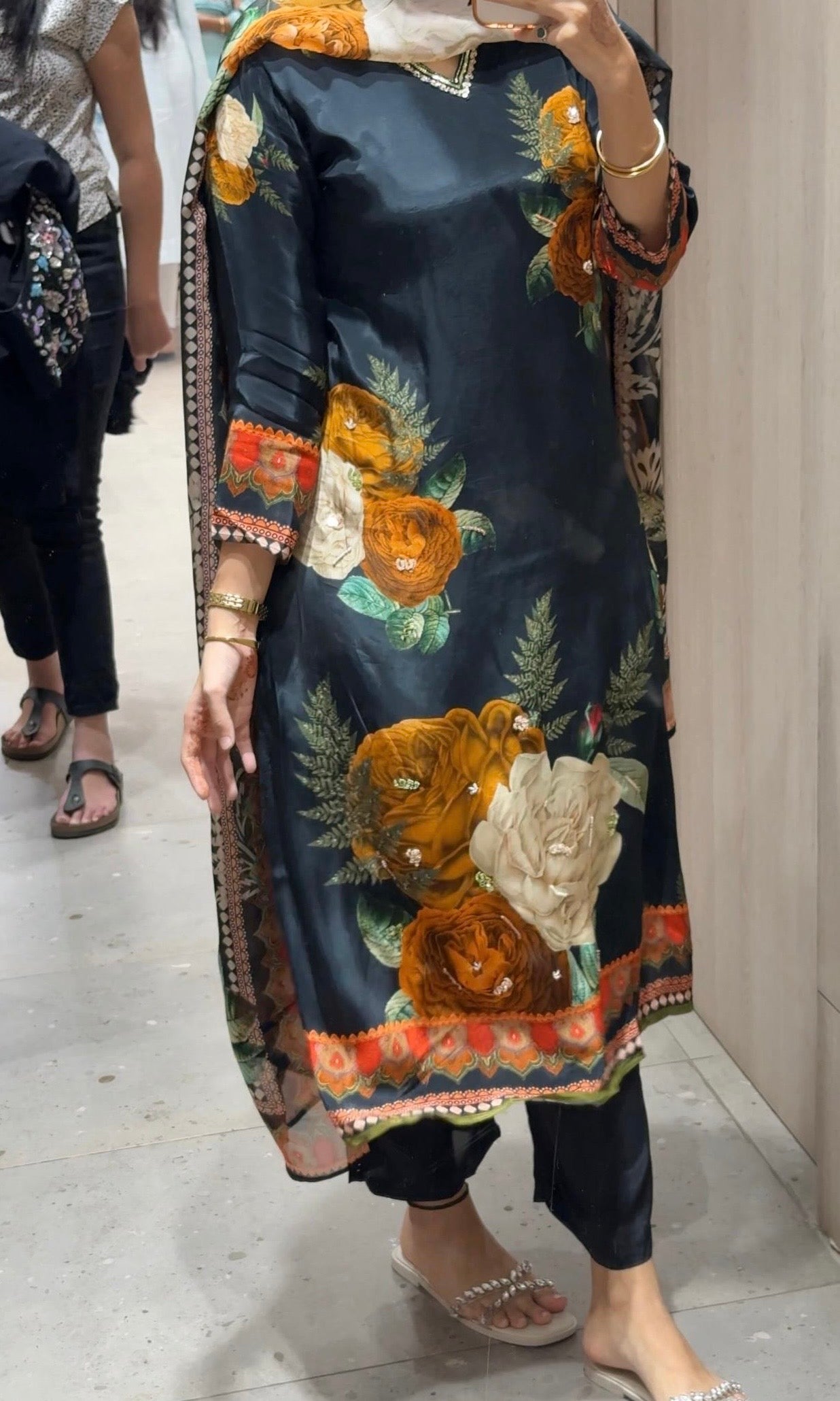 Black Elegant Floral Printed KURTA SET