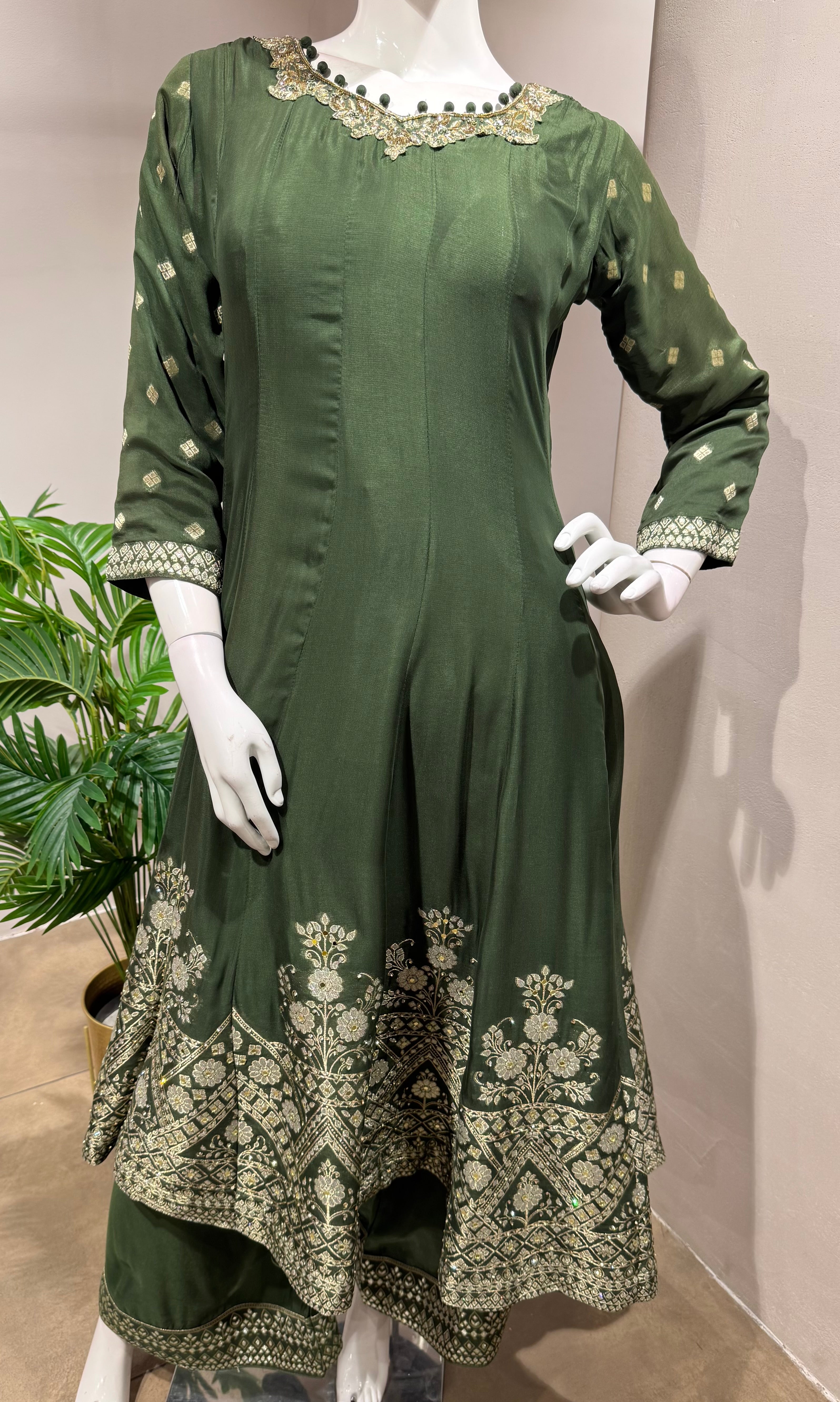 BOTTLE GREEN ANARKALI WITH Palazzo PANTS