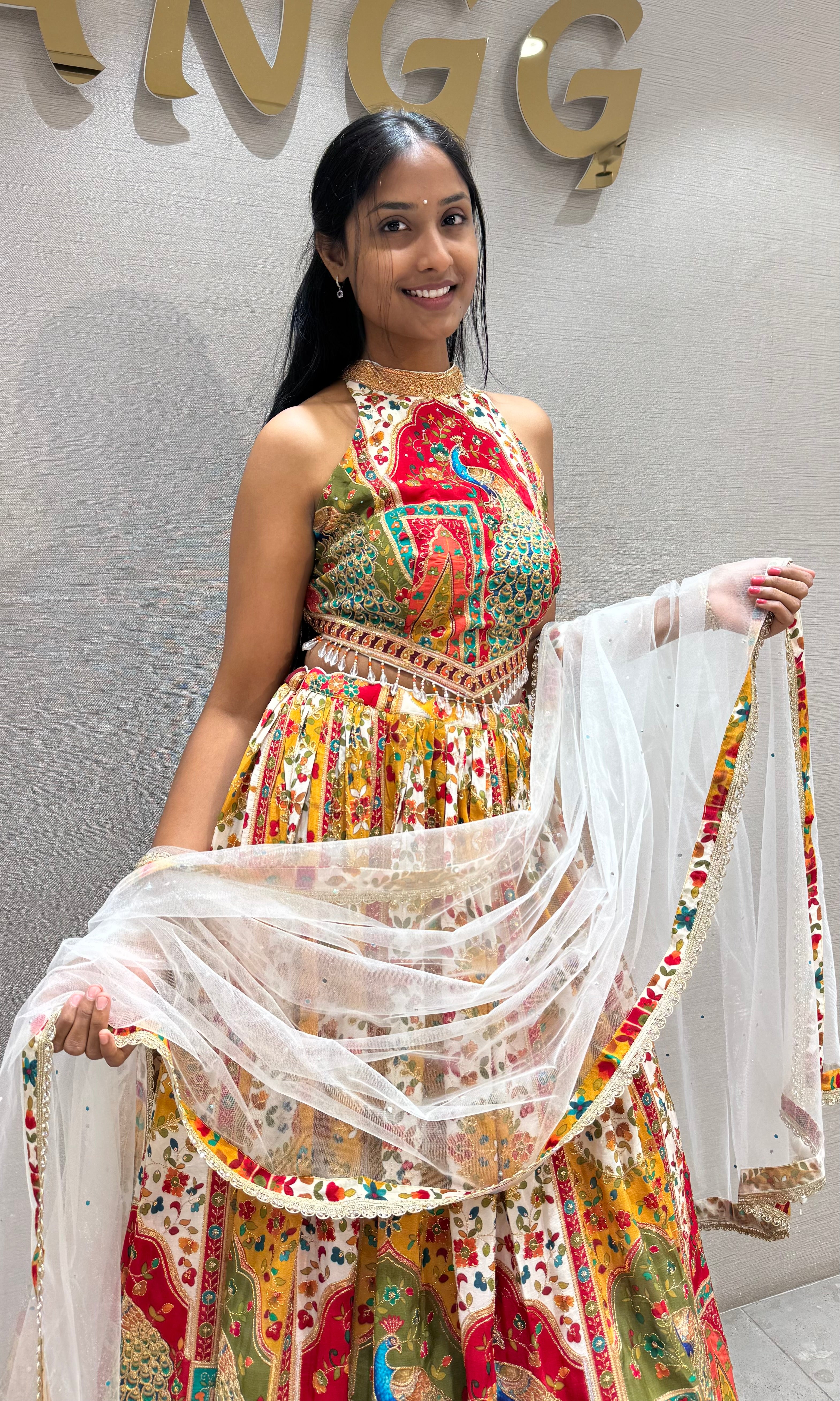 Multicolor Printed embroidered lehenga
