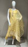 Golden kurta set with striped dupatta