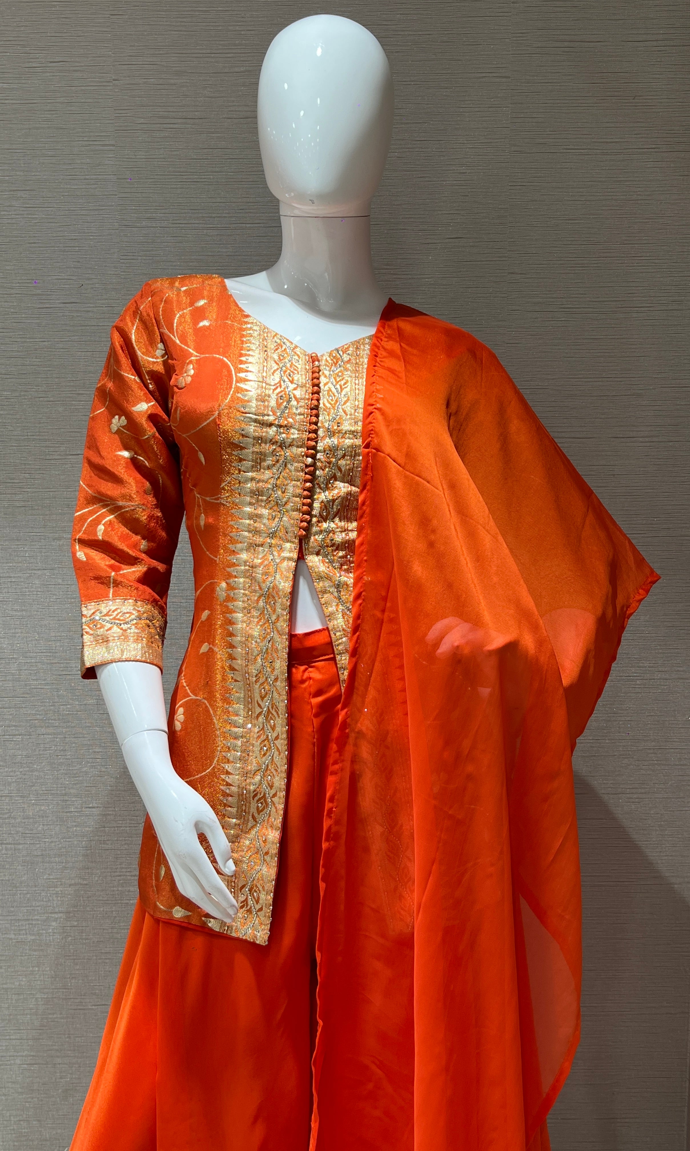Rust Orange and Gold Embroidered Palazzo Set