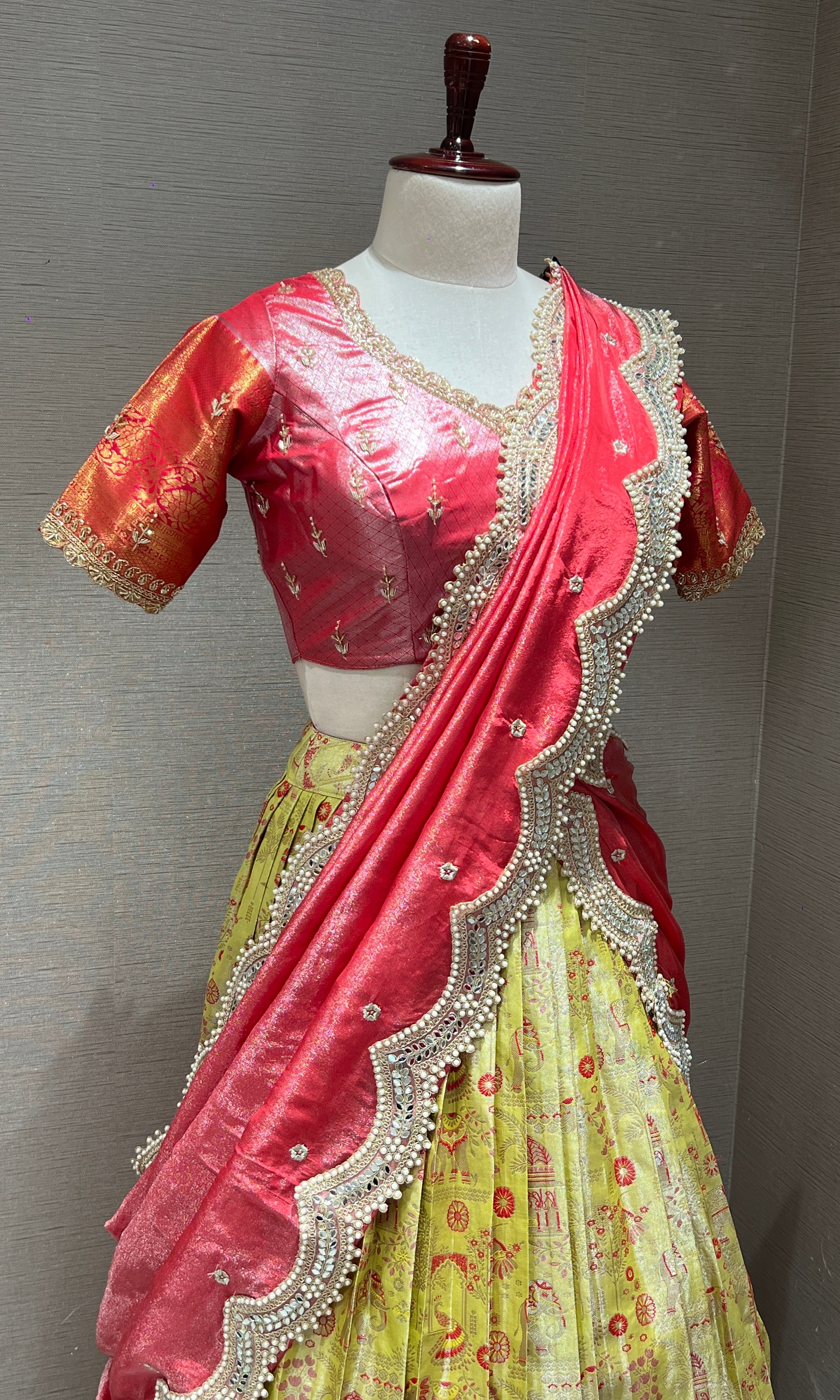 Rose Pink and Parrot Green Lehenga