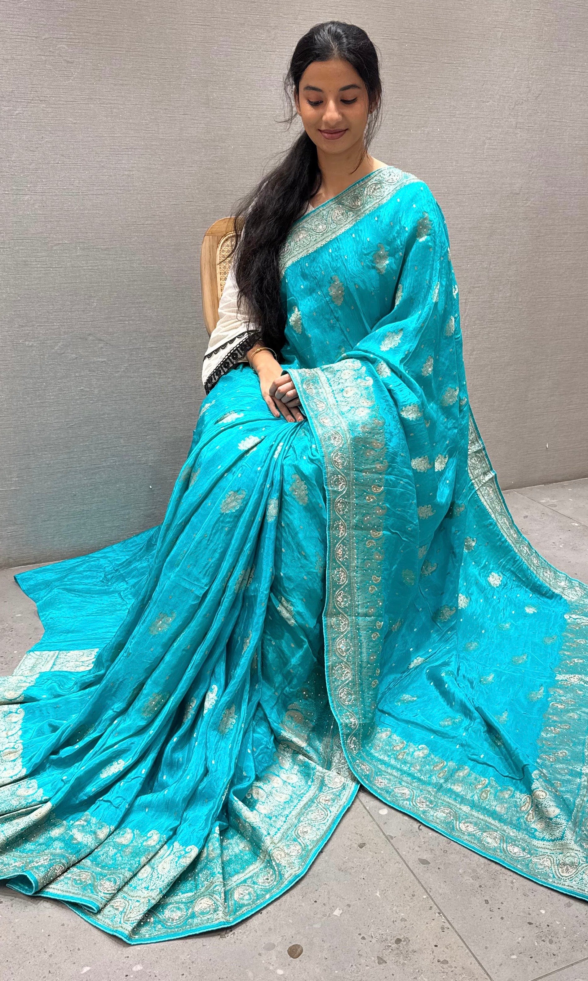 Firozi sea blue Banarasi saree