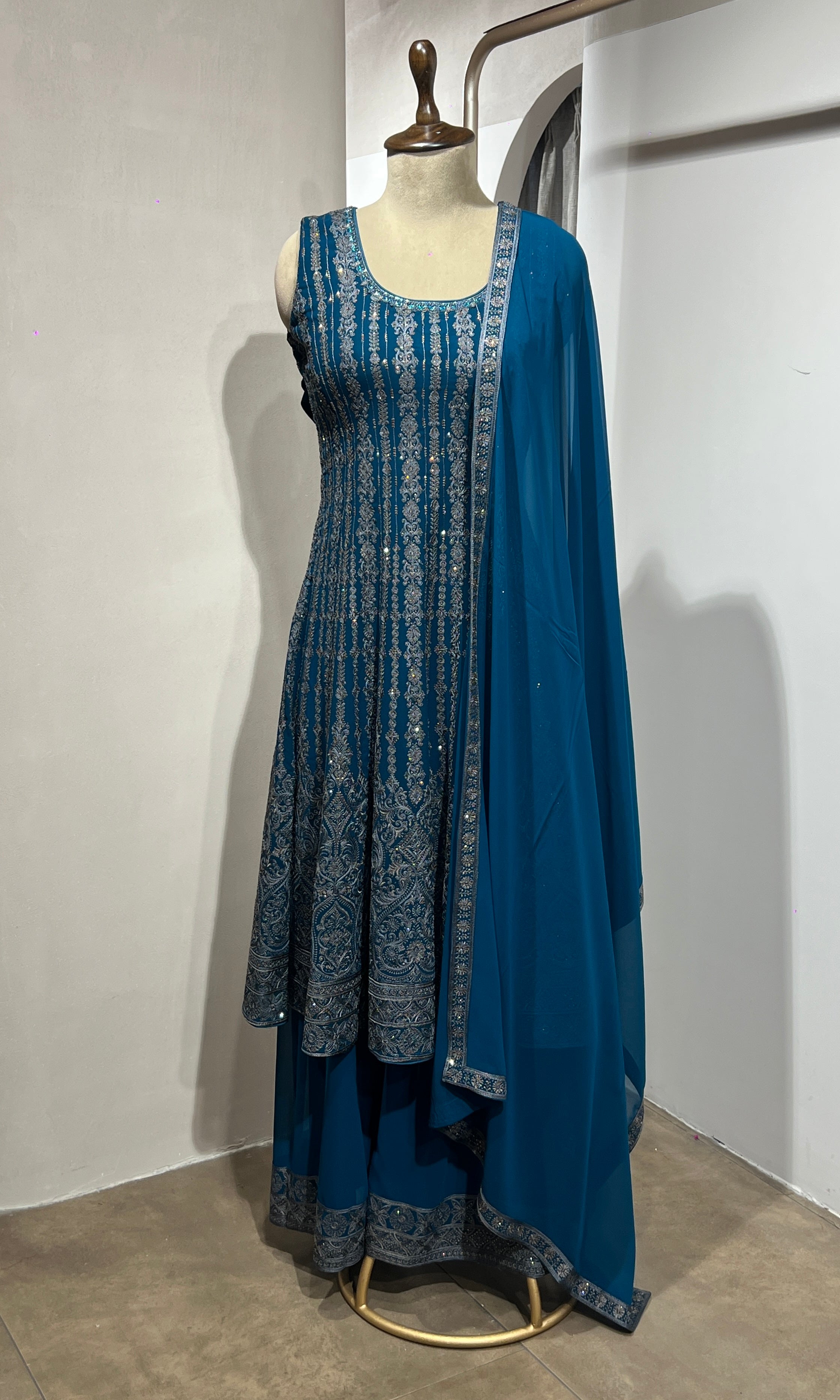 Blue ELEGANT ANARKALI WITH PALAZZO PANTS