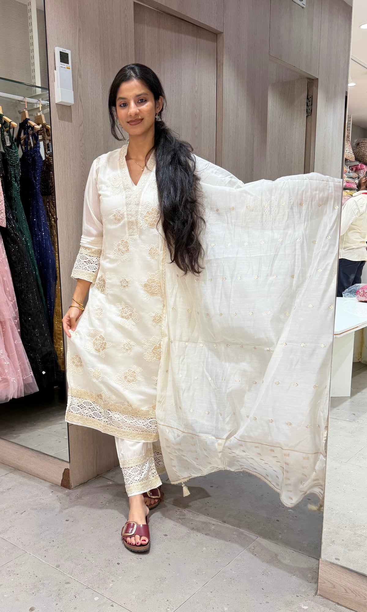 White Cotton Salwar kurta set with Dupatta