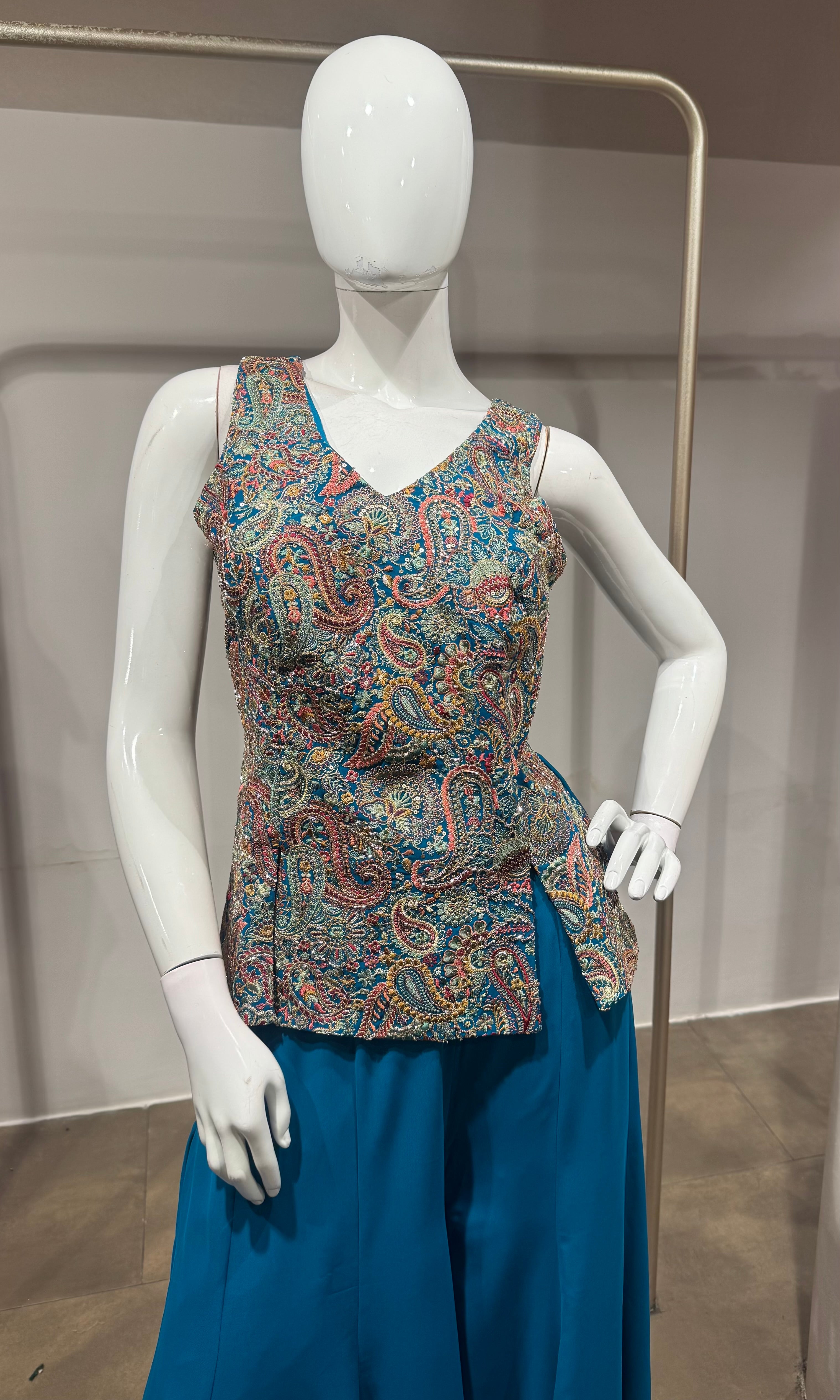 Rama Embroidered Peplum Palazzo Set