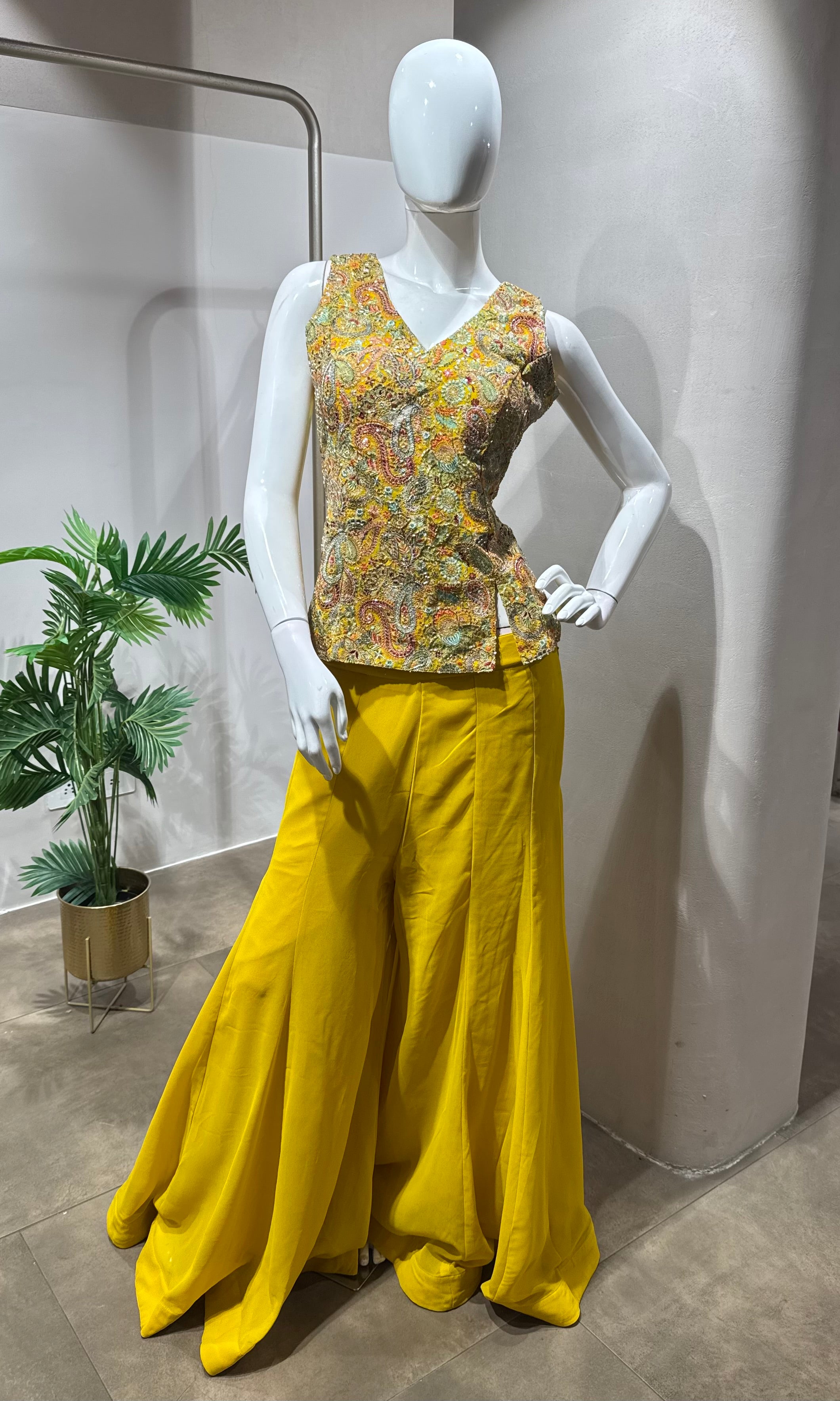 Yellow Georgette palazzo Set