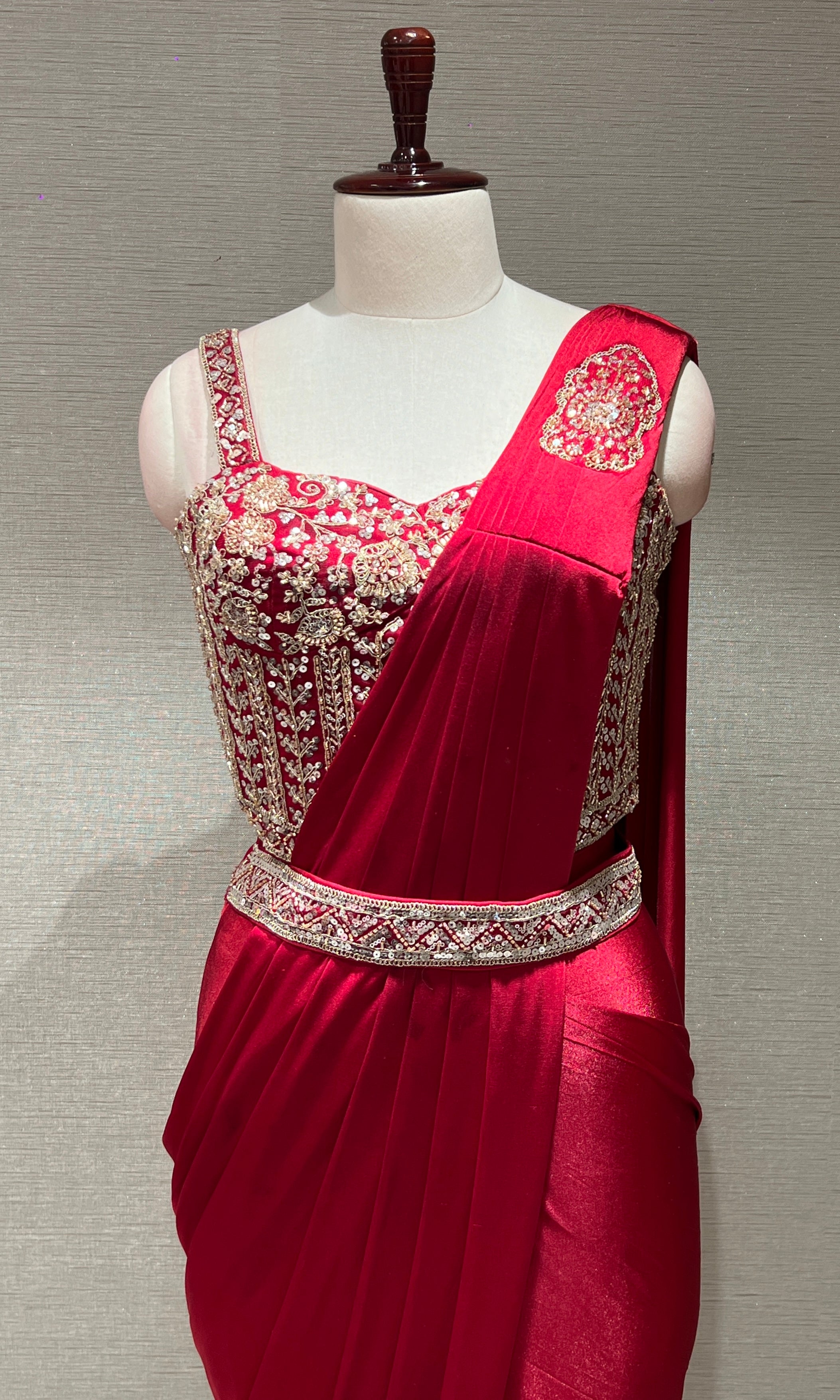 rani pink drape saree with corset blouse