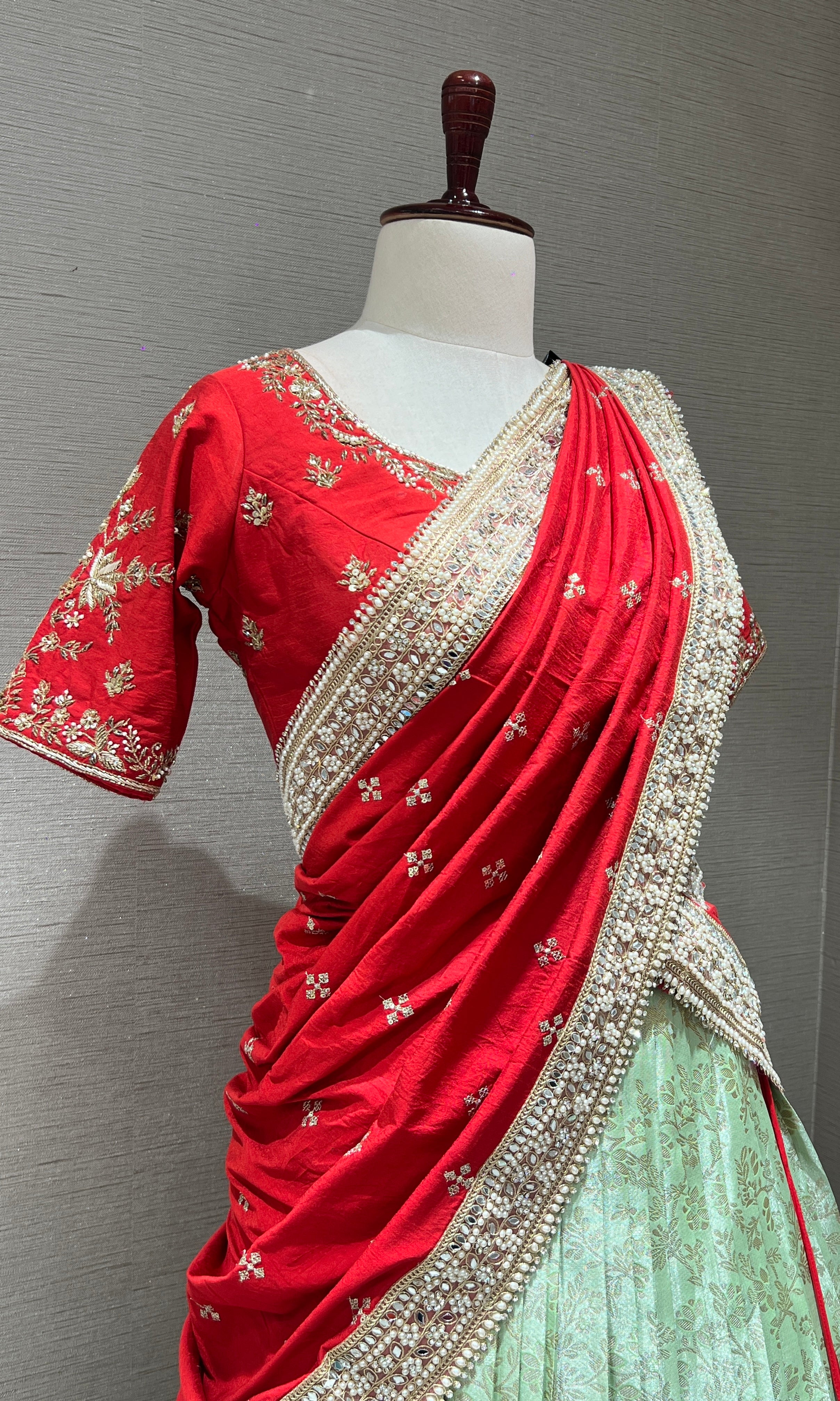 Red pattu Lehenga