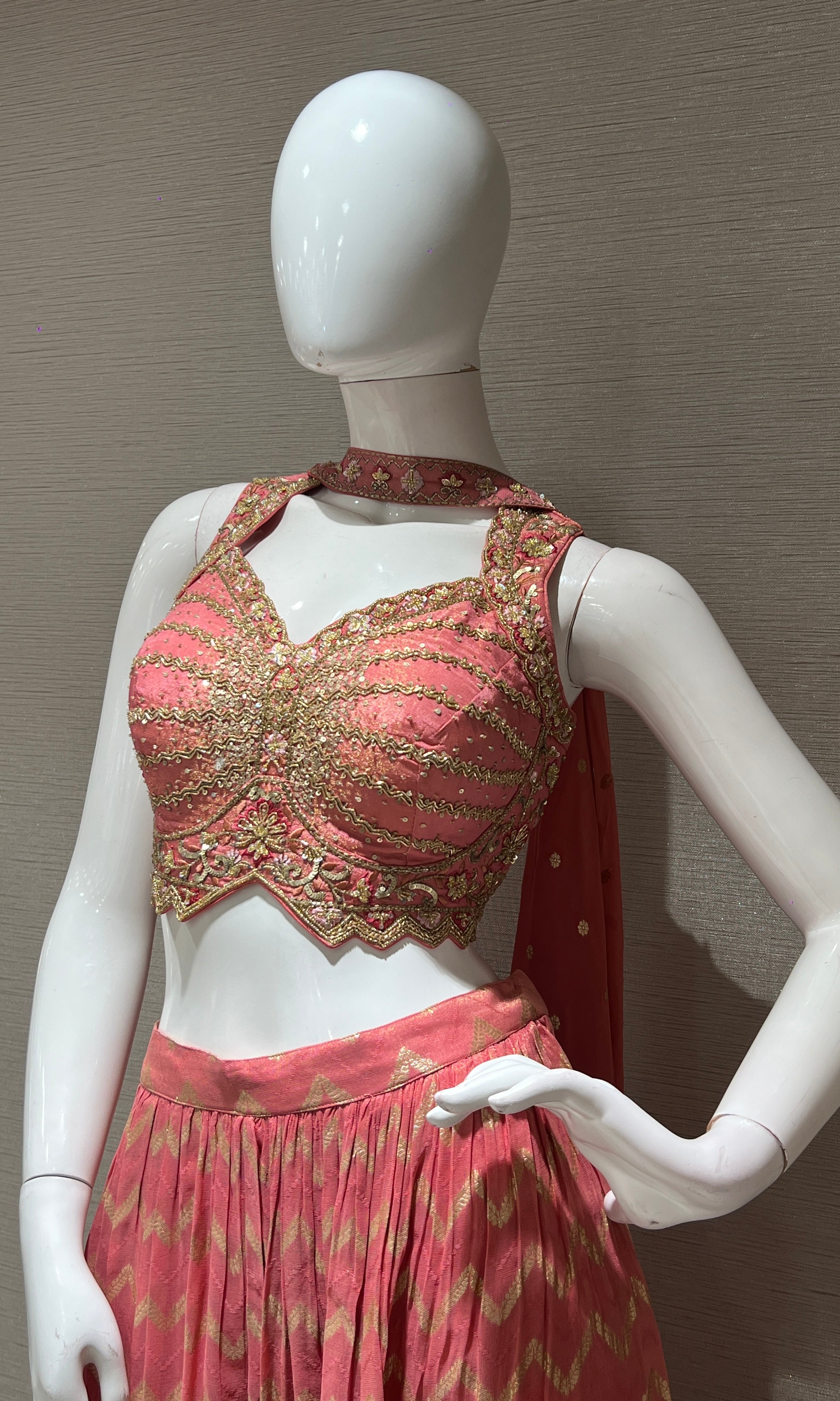 Peach Palazzo With Neck Dupatta
