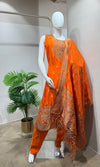 orange and gold embroidered kurta set
