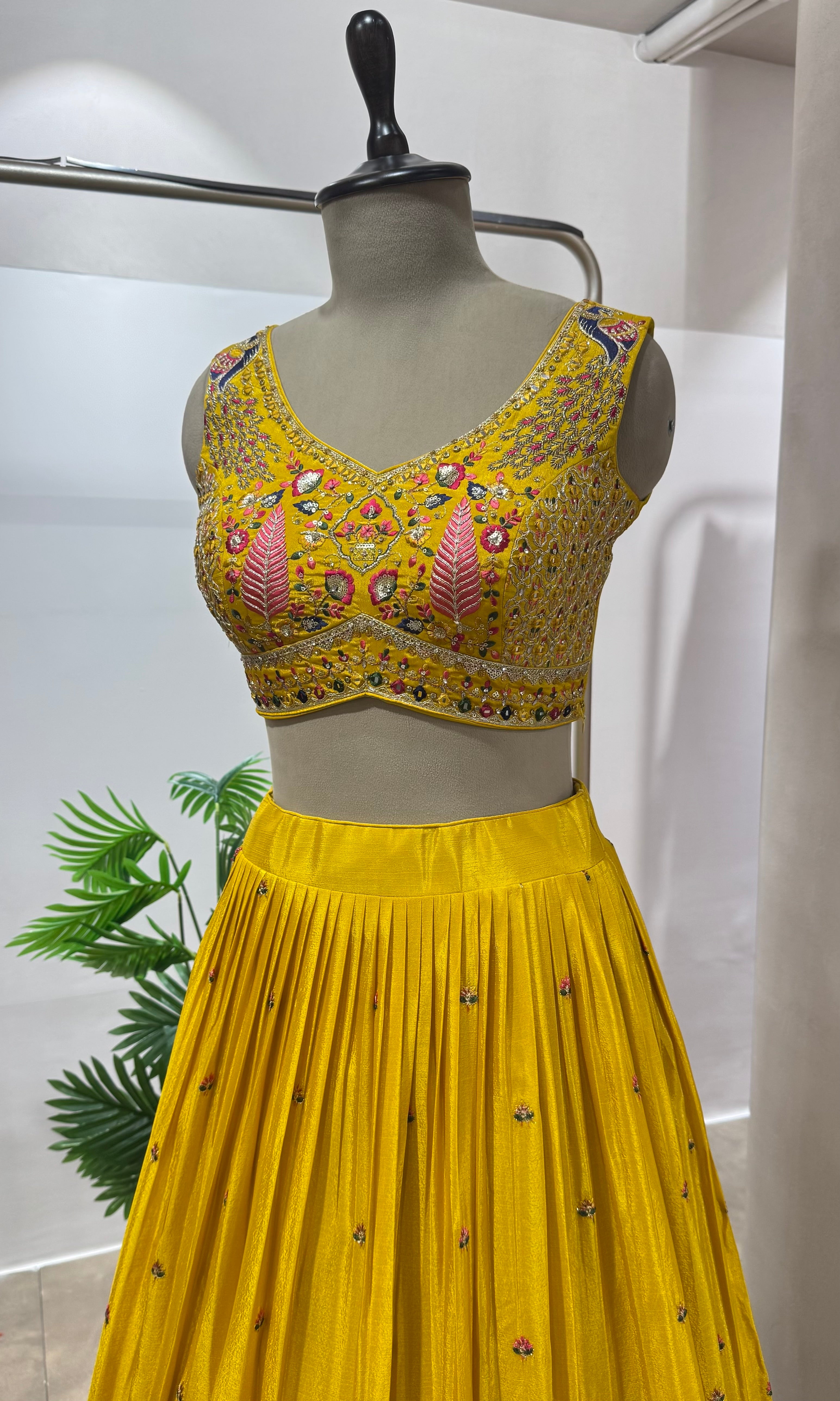 Yellow PEACOCK EMBROIDERED Lehenga