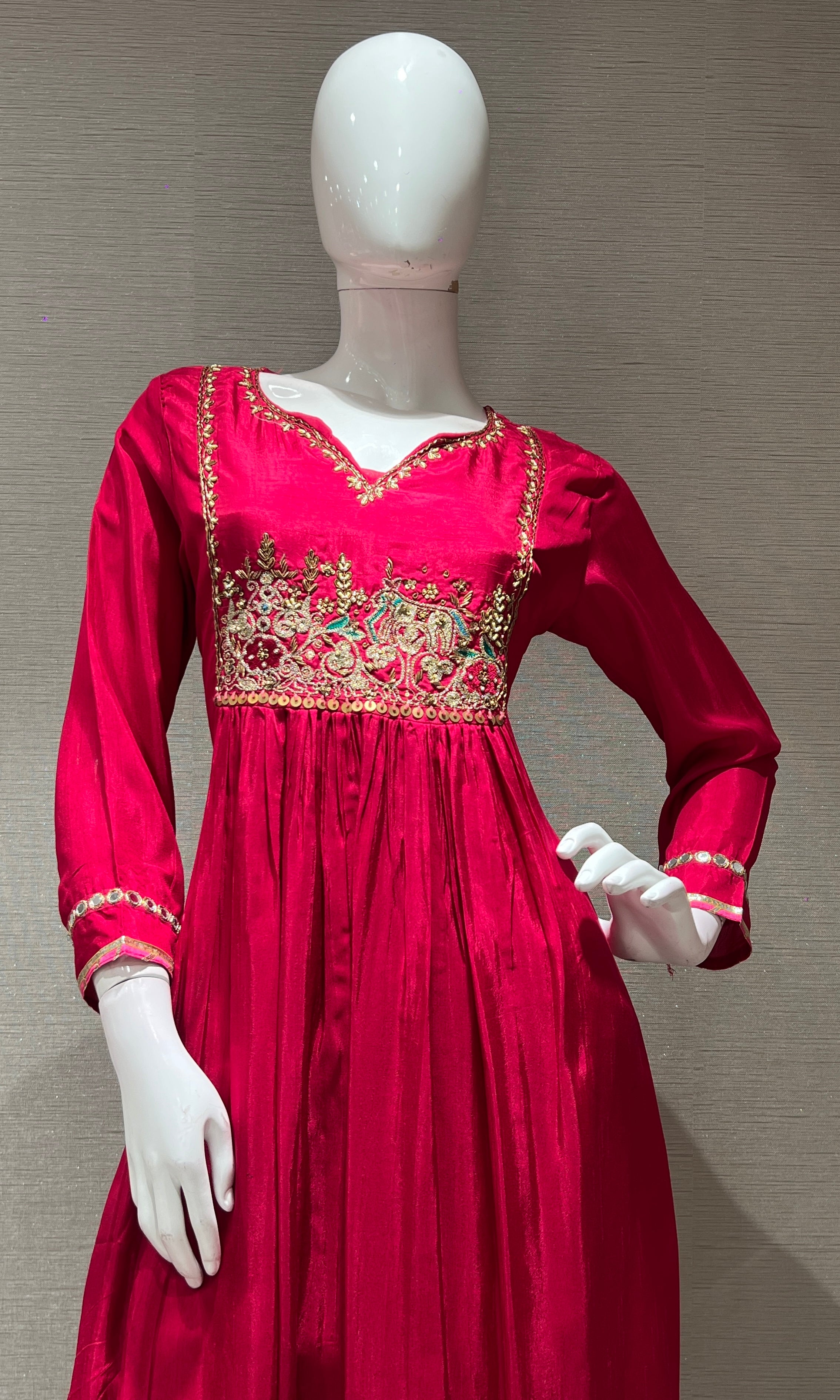 Rani pink gold embroidered kurta set