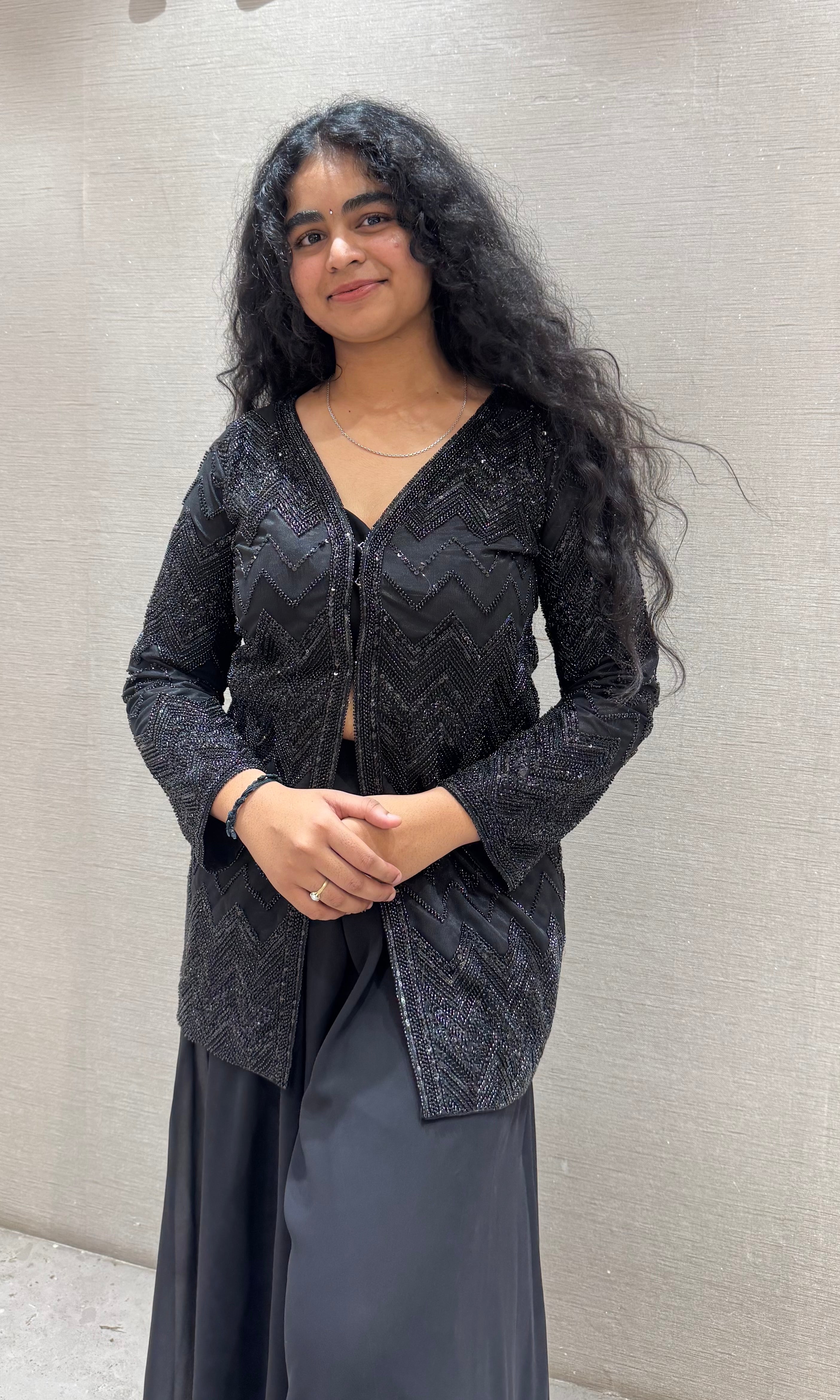 black beaded peplum sharara set