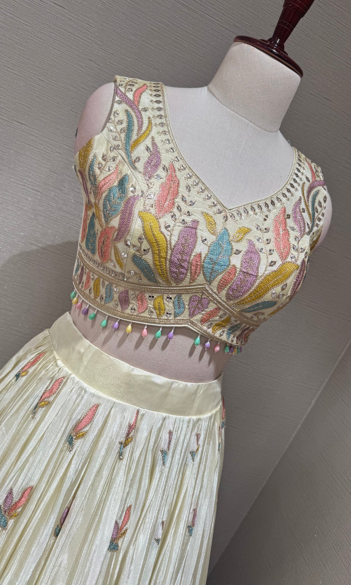 Cream Tissue silk Floral Print Lehenga Set