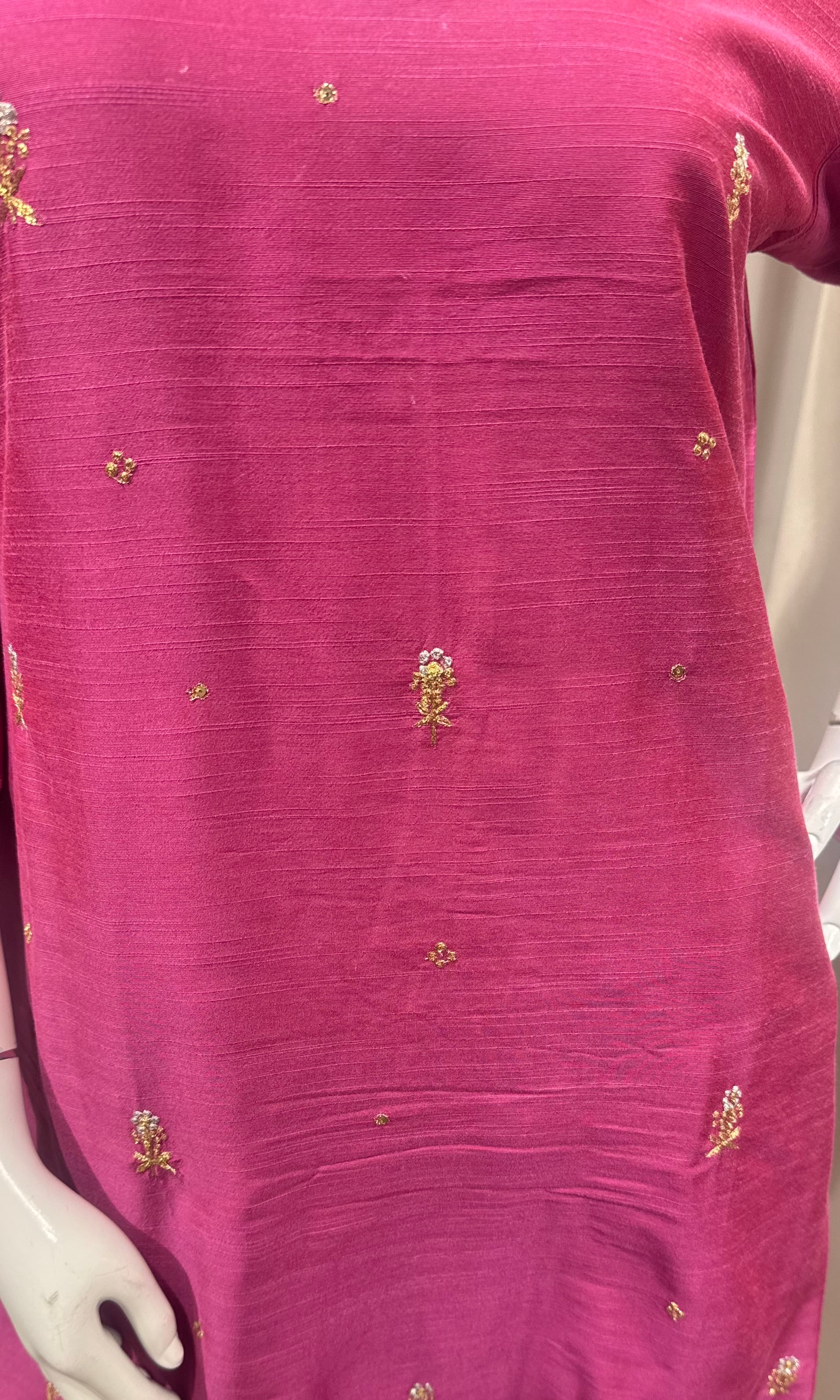 Fuchsia Pink Raw Silk Kurta Set with Banarasi Dupatta