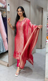 Rani pink banarasi silk kurta set with dupatta