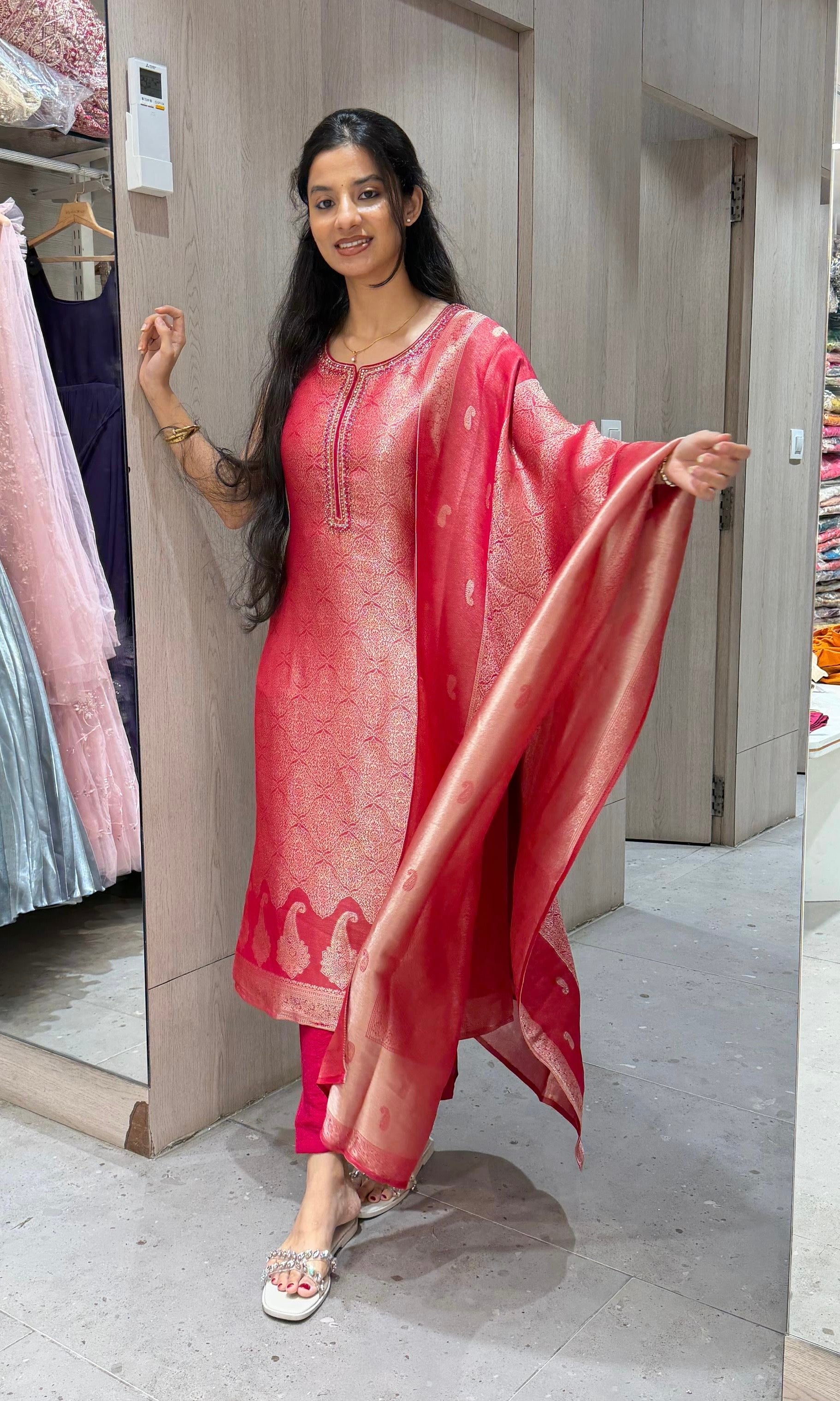 Rani pink ethnic kurta set with dupatta