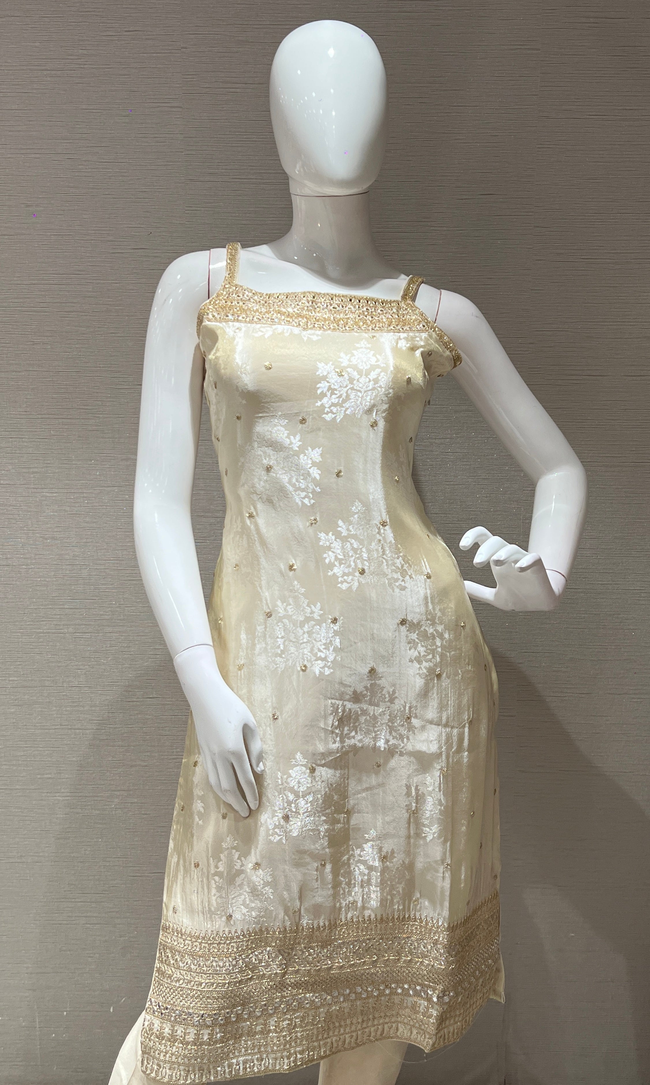 Cream and Gold Embroidered Kurta set