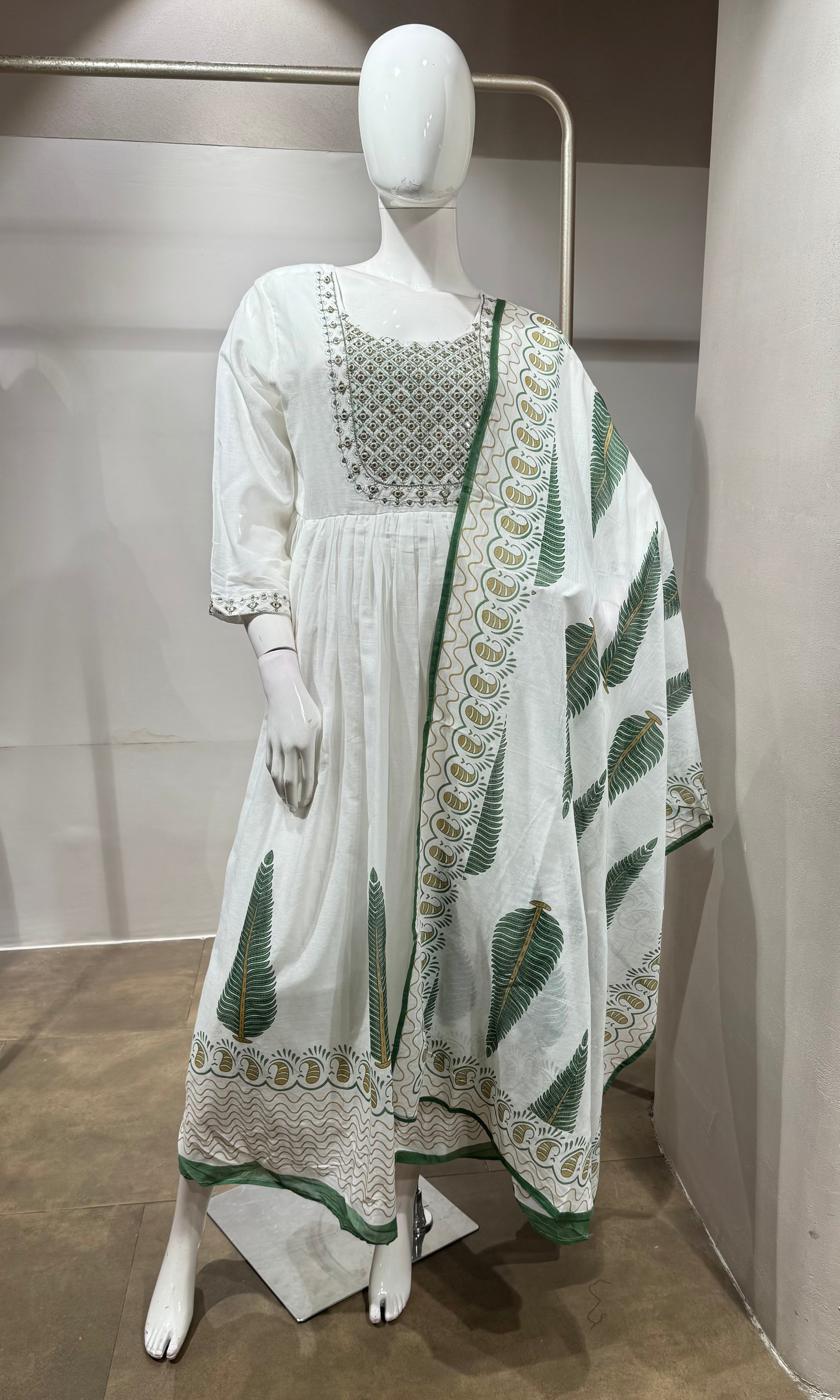 Green Floral Embroidered Kurta with Dupatta