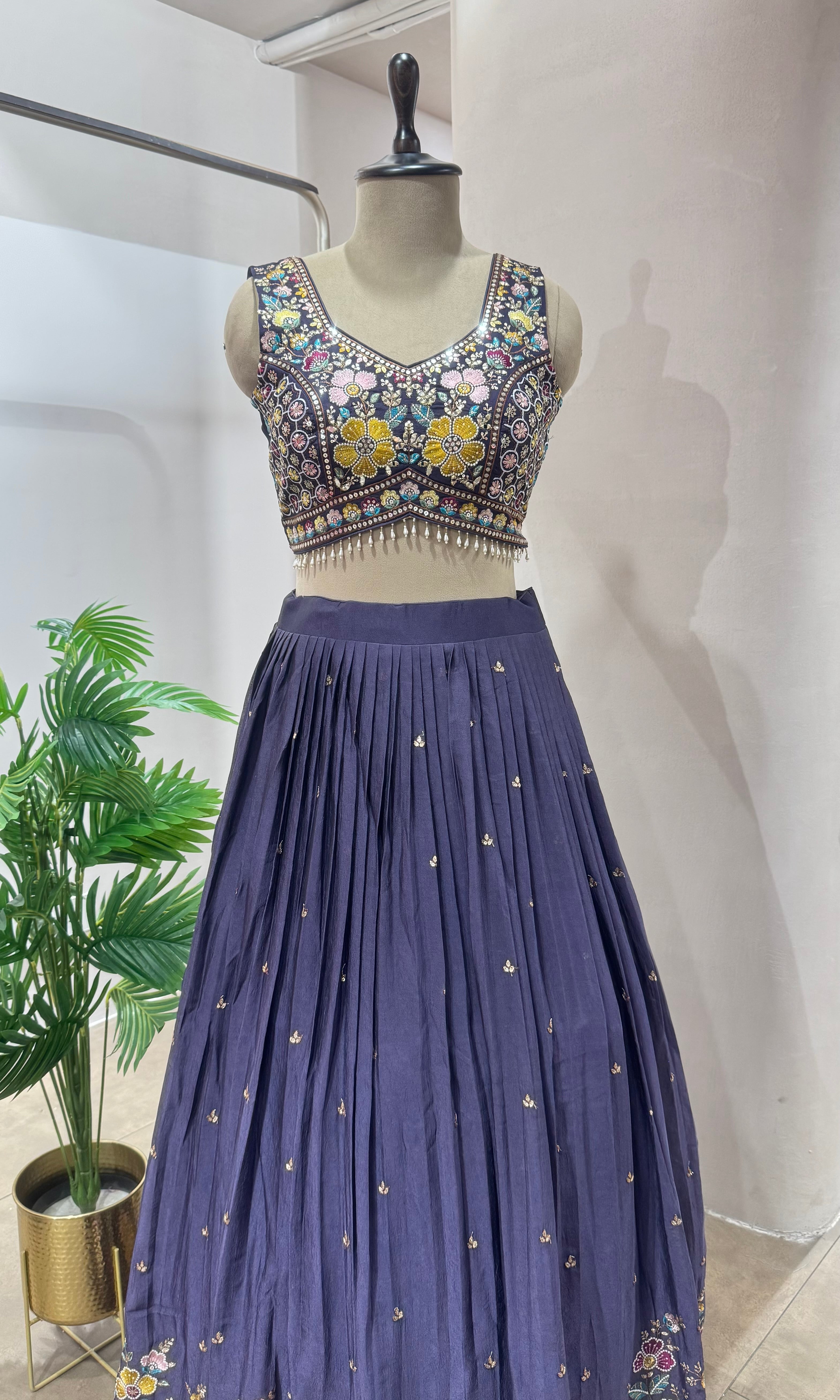 PURPLE Floral Embroidered LEHENGA