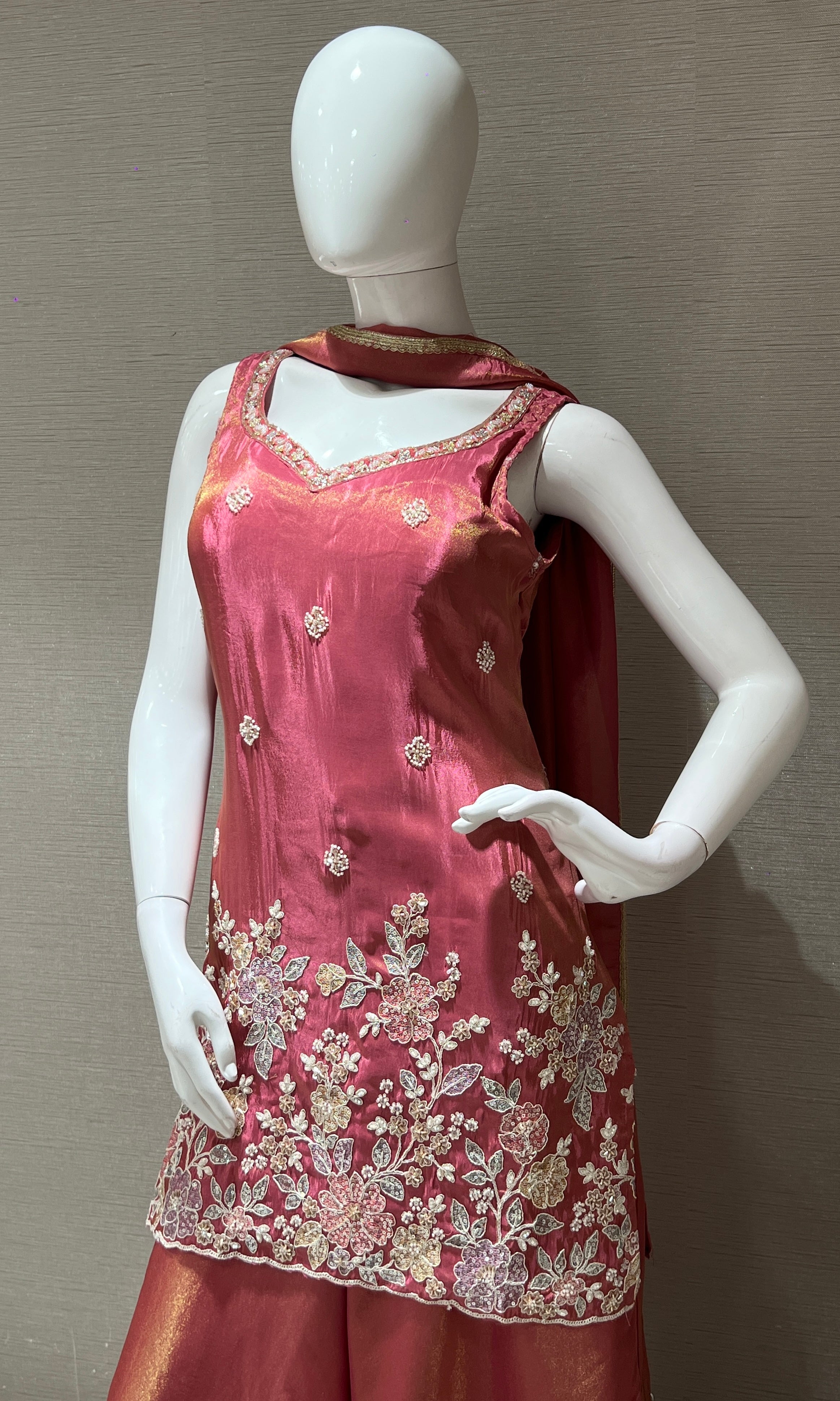 Light pink Floral Embroidered Palazoo