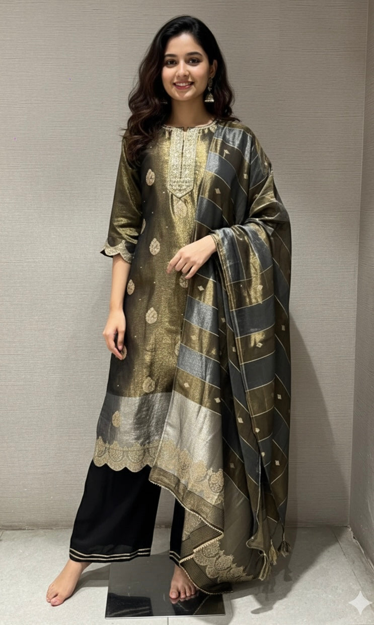 B golden kurta set with palazzo pants