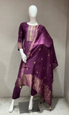 WINE EMBROIDERED KURTA SET WITH DUPATTA