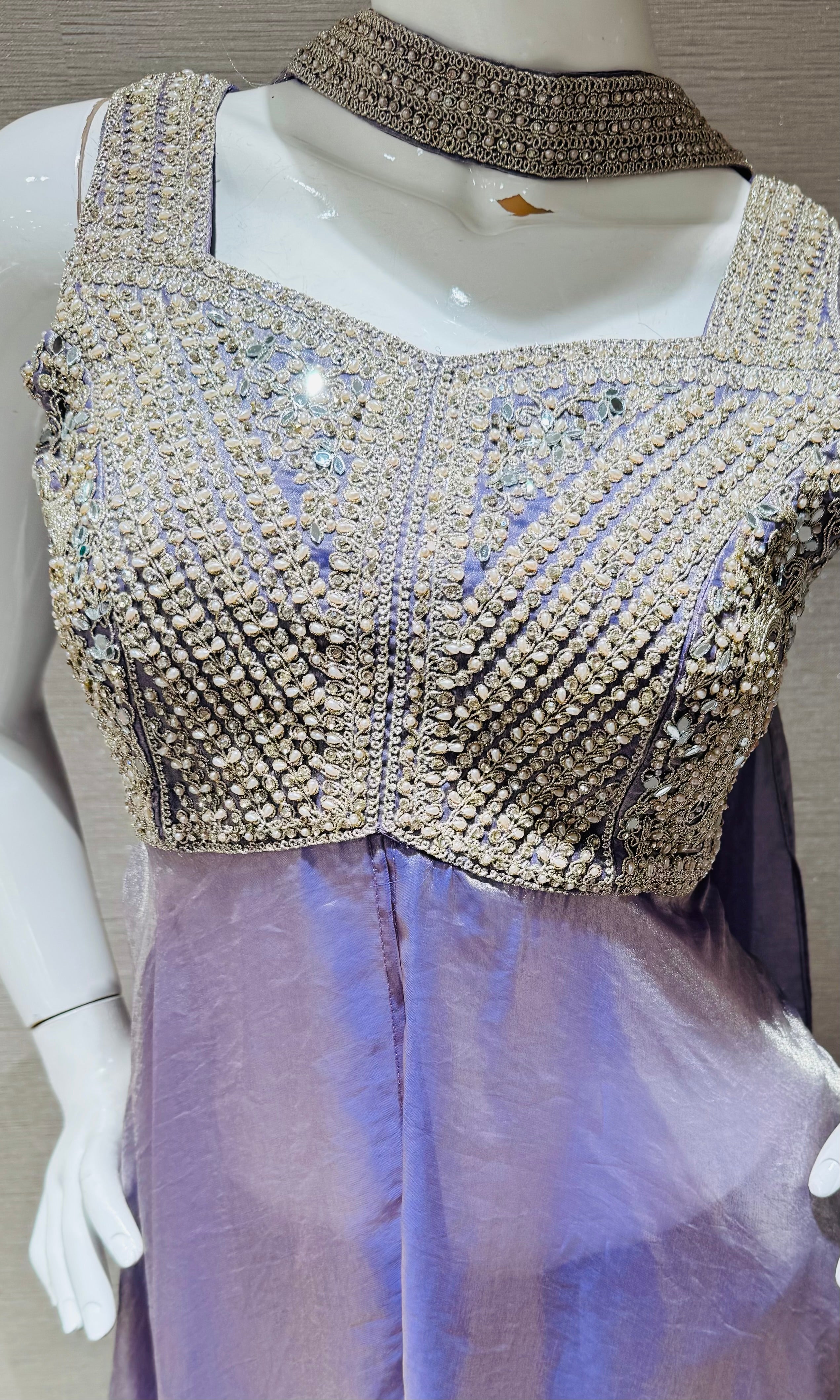 Lavender Embroidered shimmer tissue palazzo set