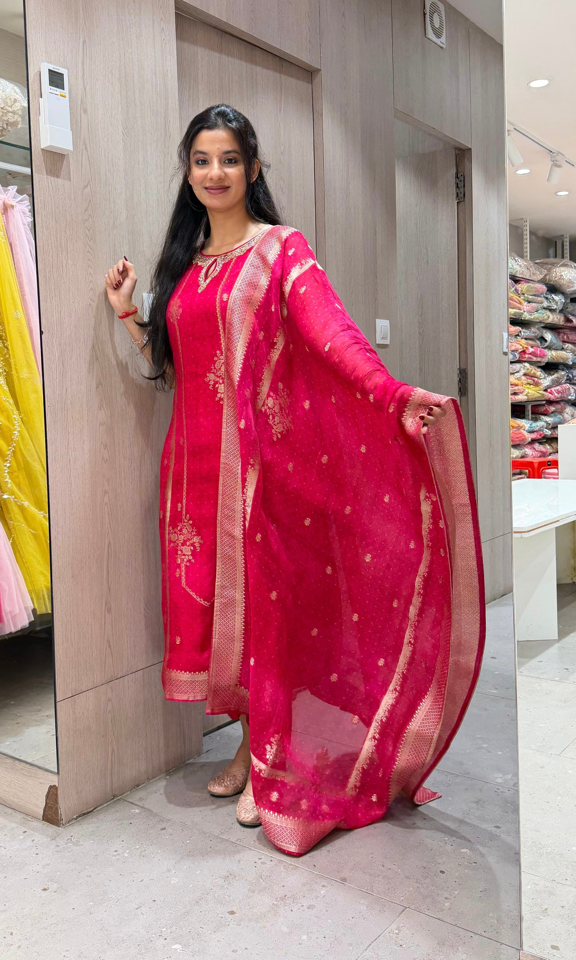 Rani pink GOLDEN ETHINC kurta set