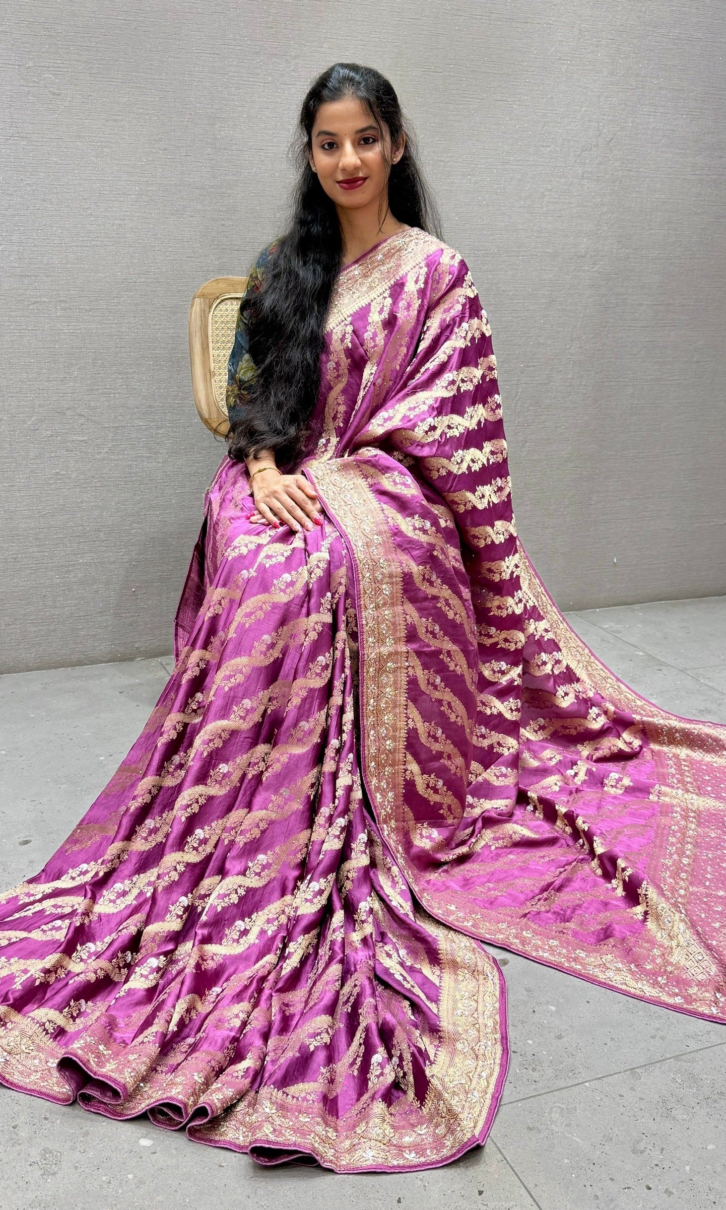Onion pink Banarasi saree