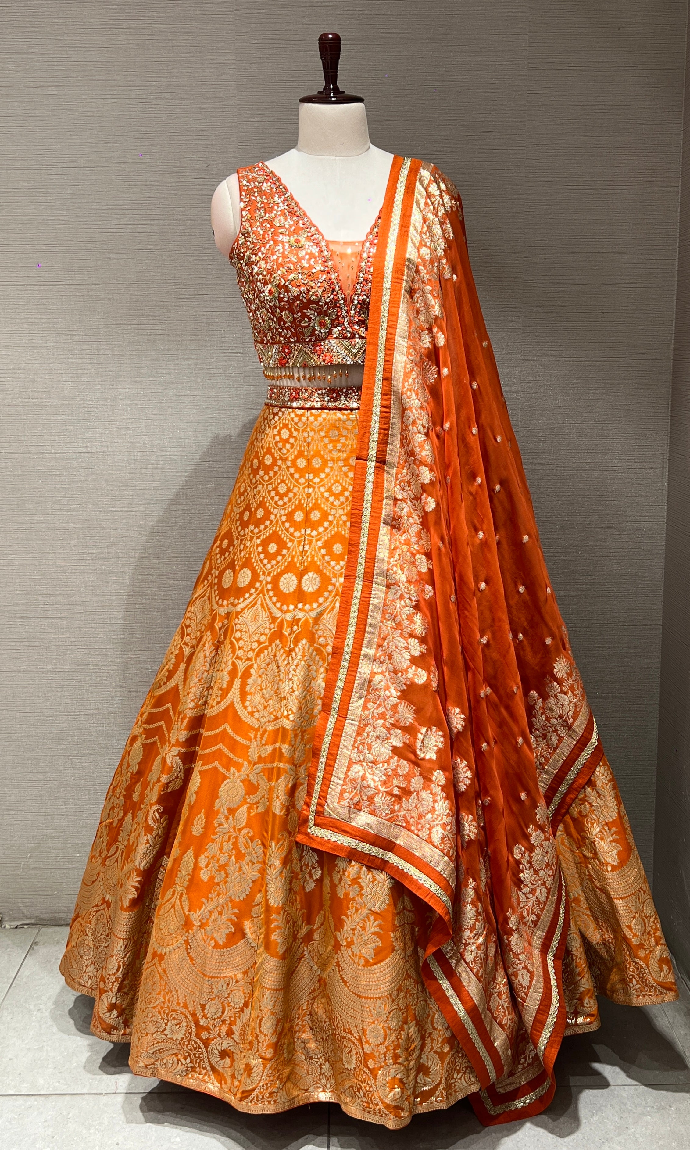 Radiant Orange Banarasi Lehenga Set