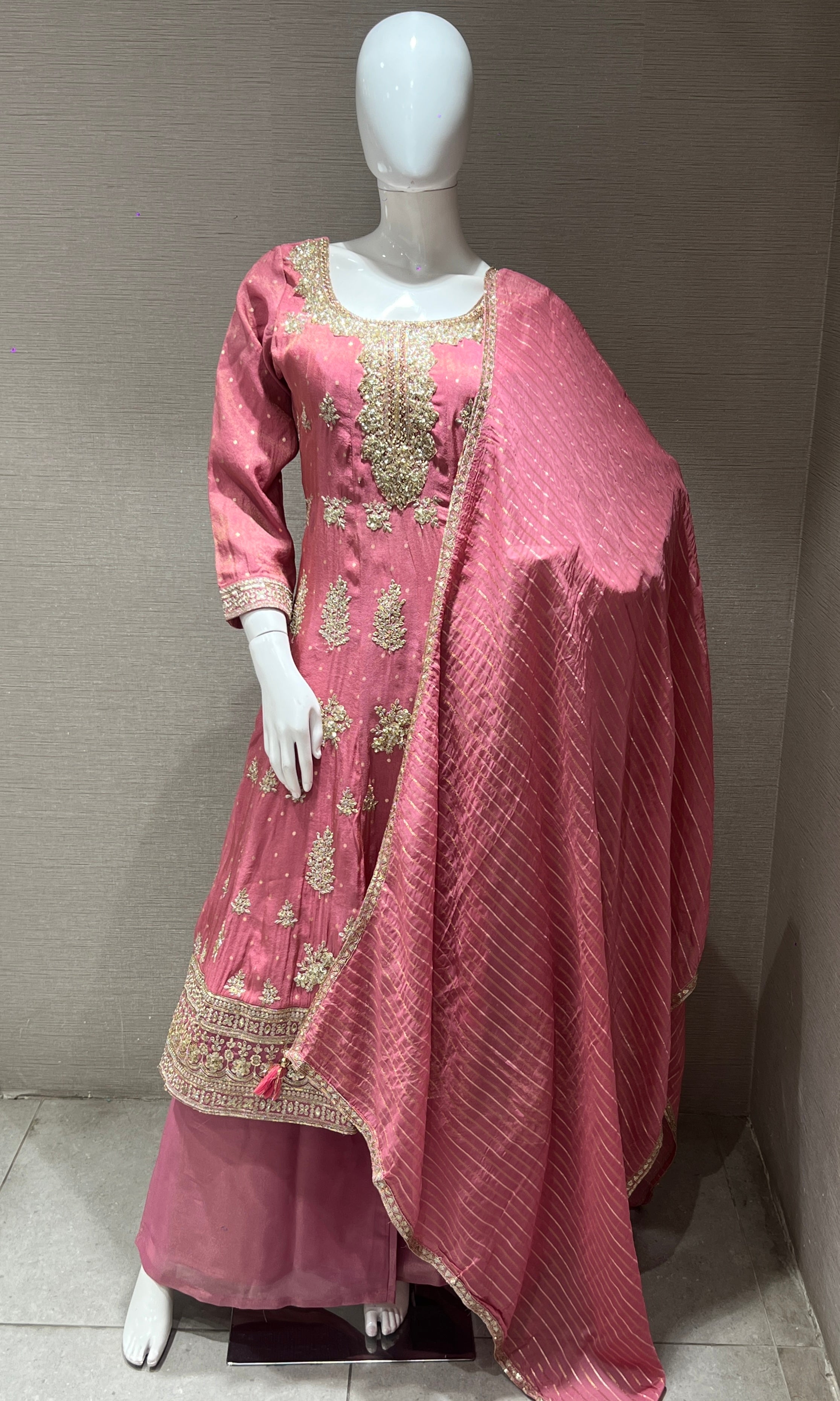 Pink Anarkali kurta set with palazzo pants