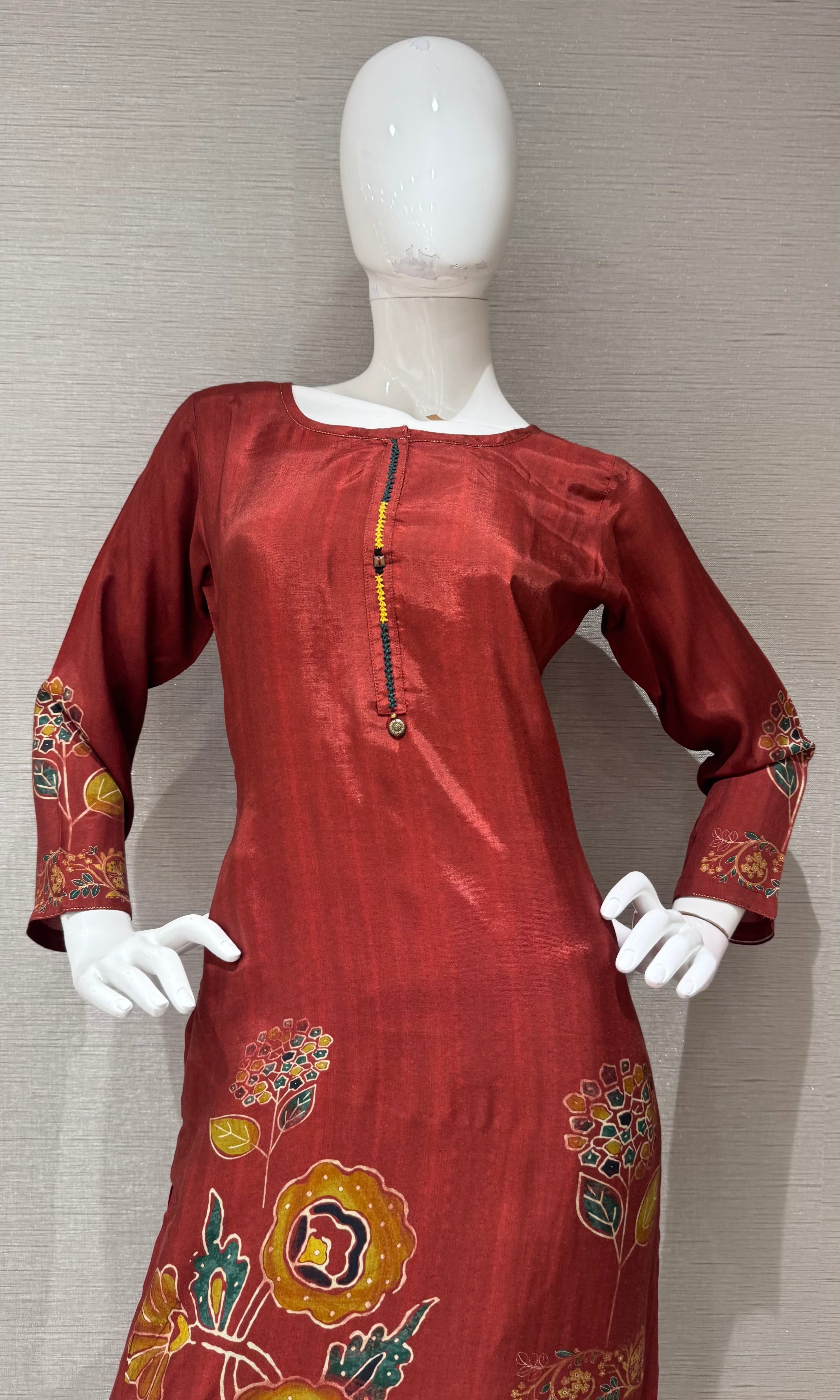 Rust Flora Embroidered Silk Kurta Set