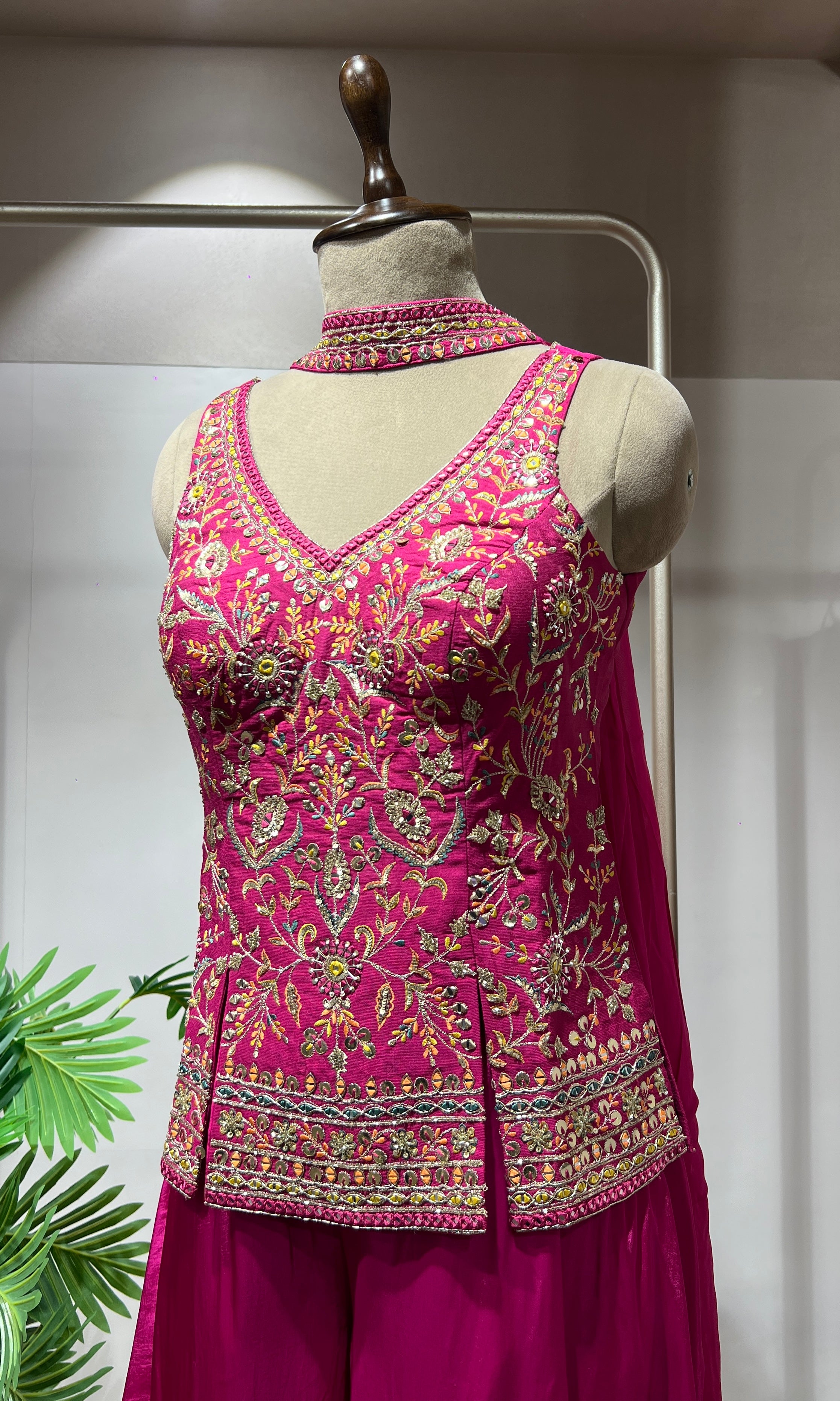 Pink Embroidered Peplum & Palazzo Set