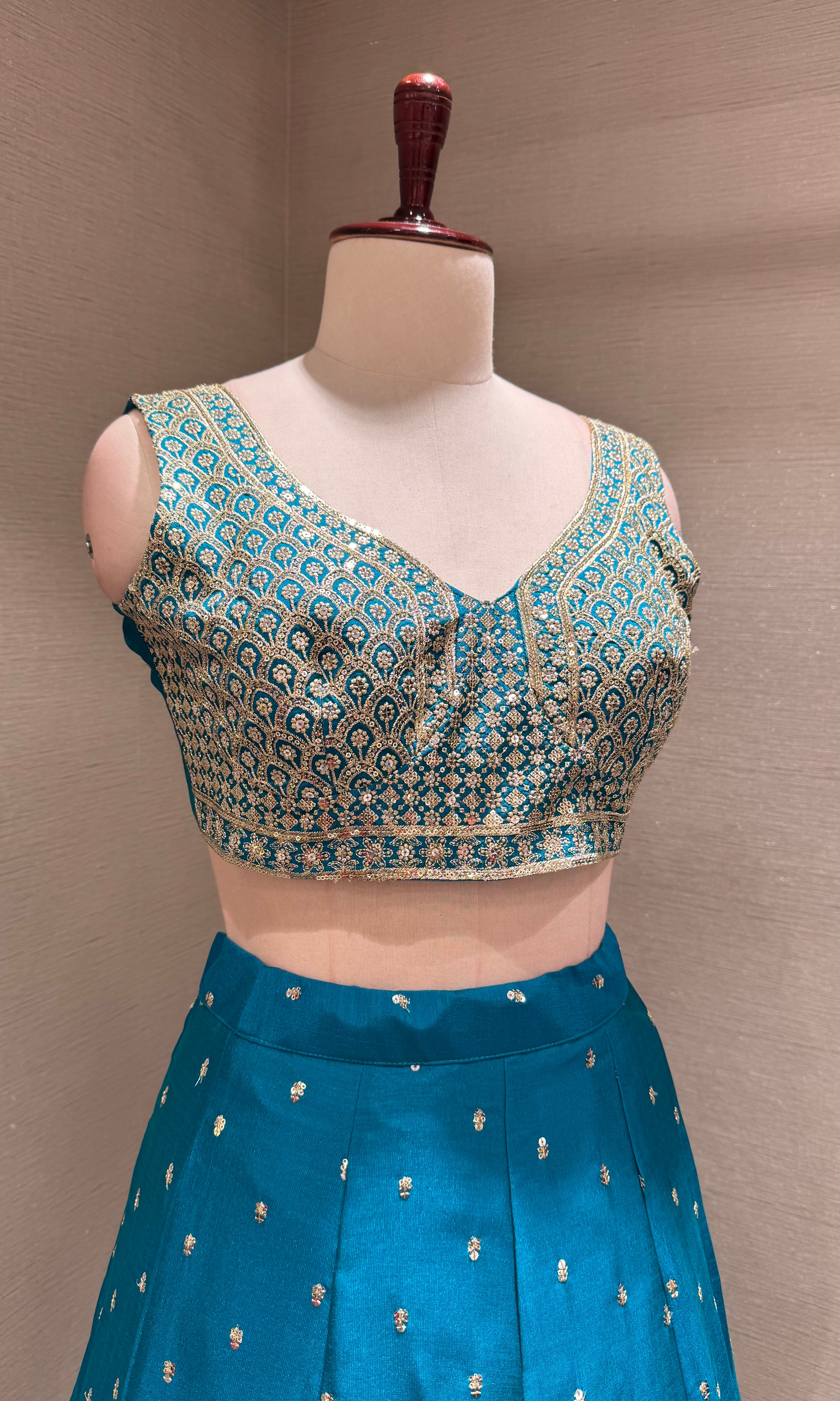 Rama Embroidered Lehenga Choli Set with Gold Border