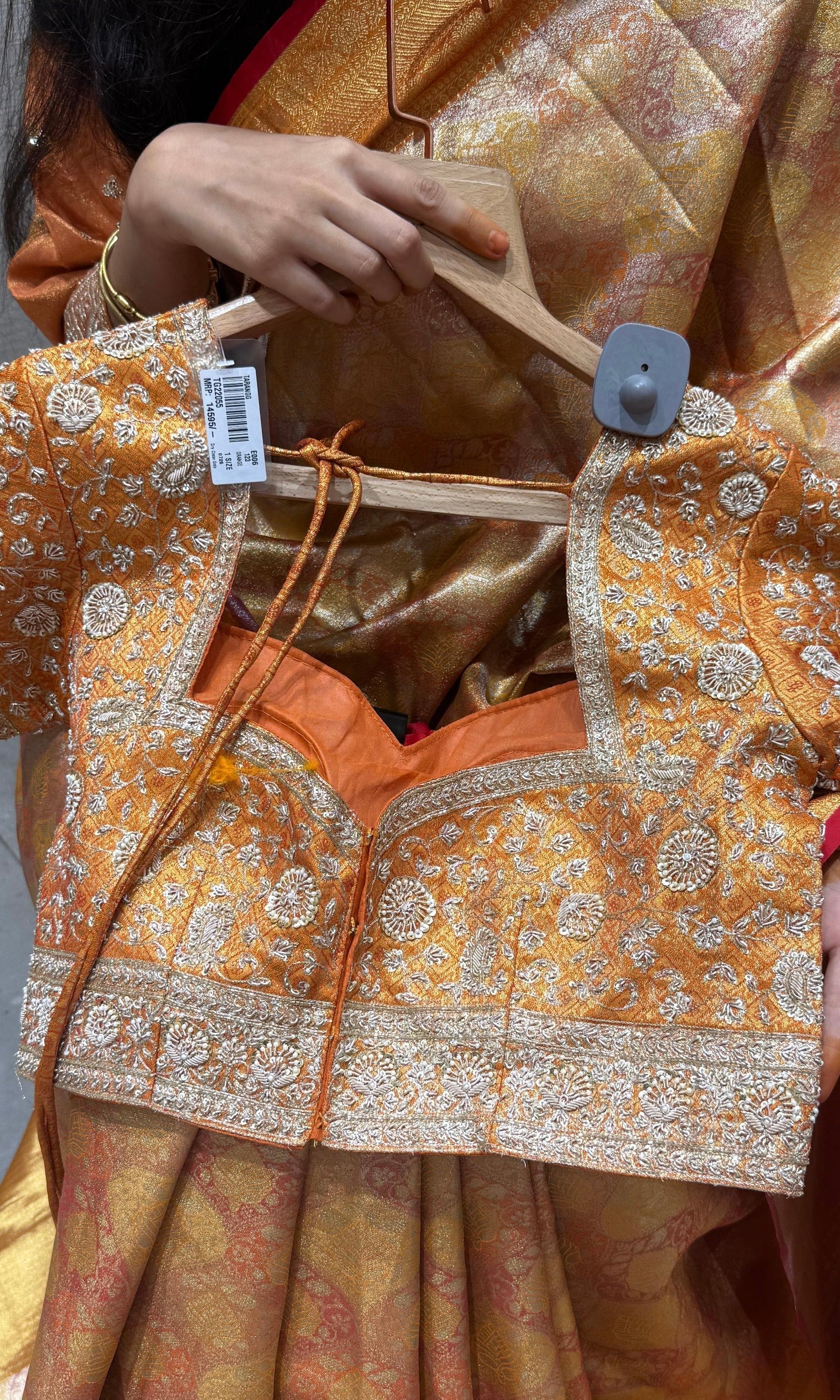 Orange saree with ready blouse