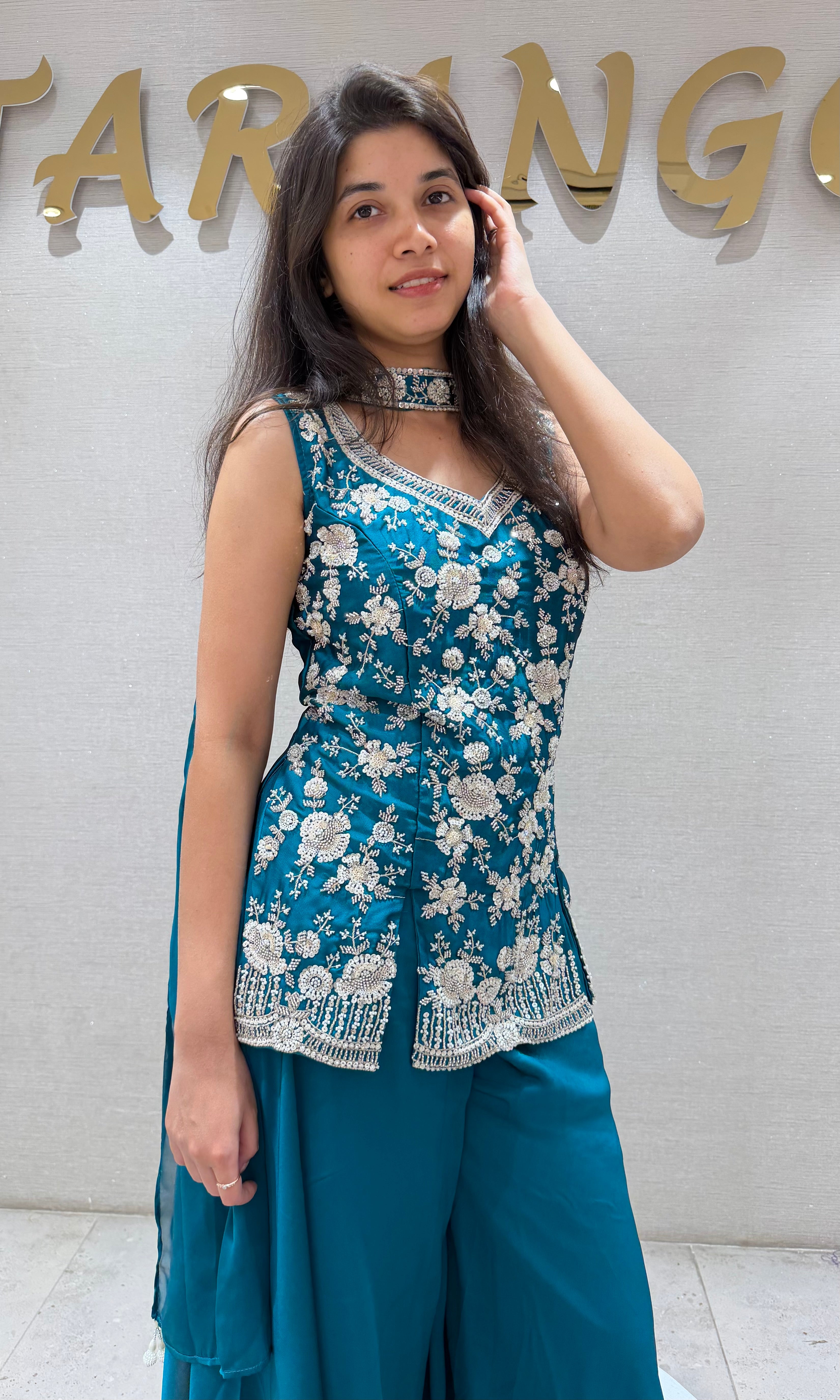 Rama blue embroidered sharara set
