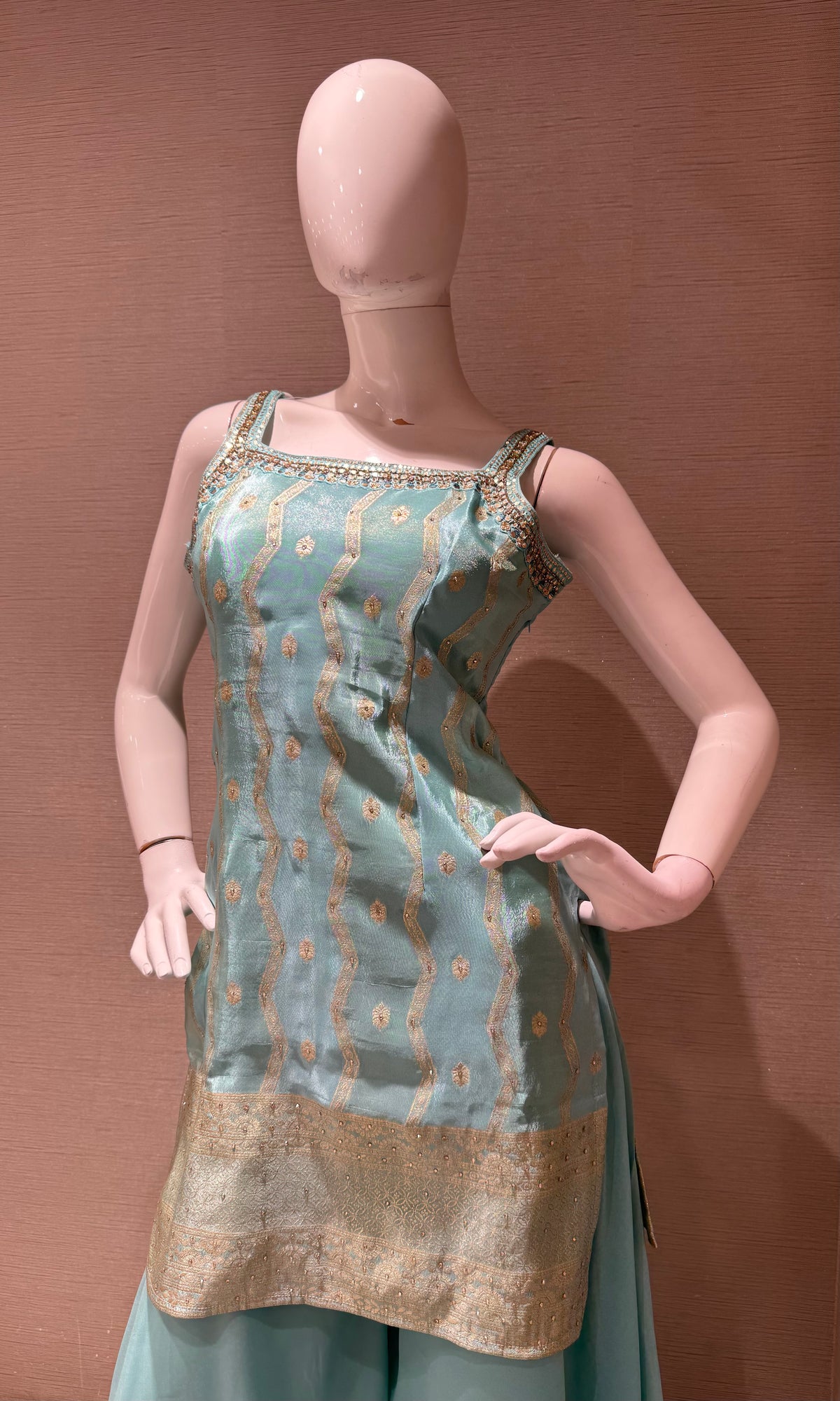 Sea Blue Georgette Flared Sharara set with Dupatta