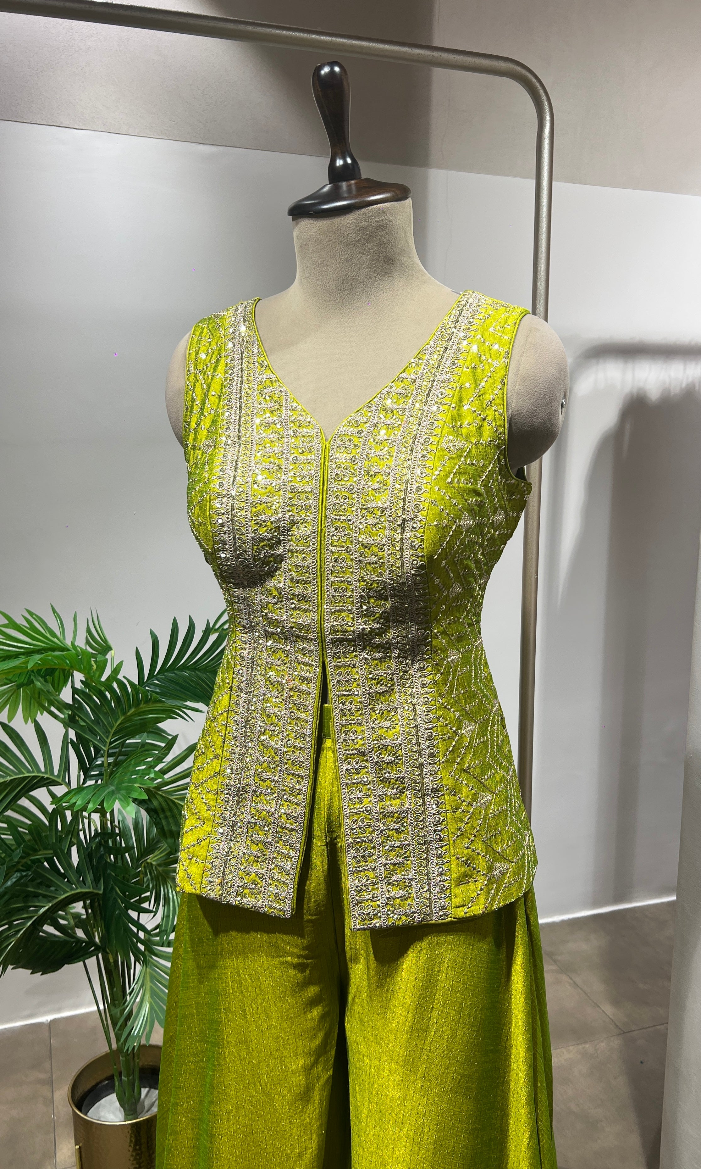 Mehndi Green Embroidered Palazzo Set