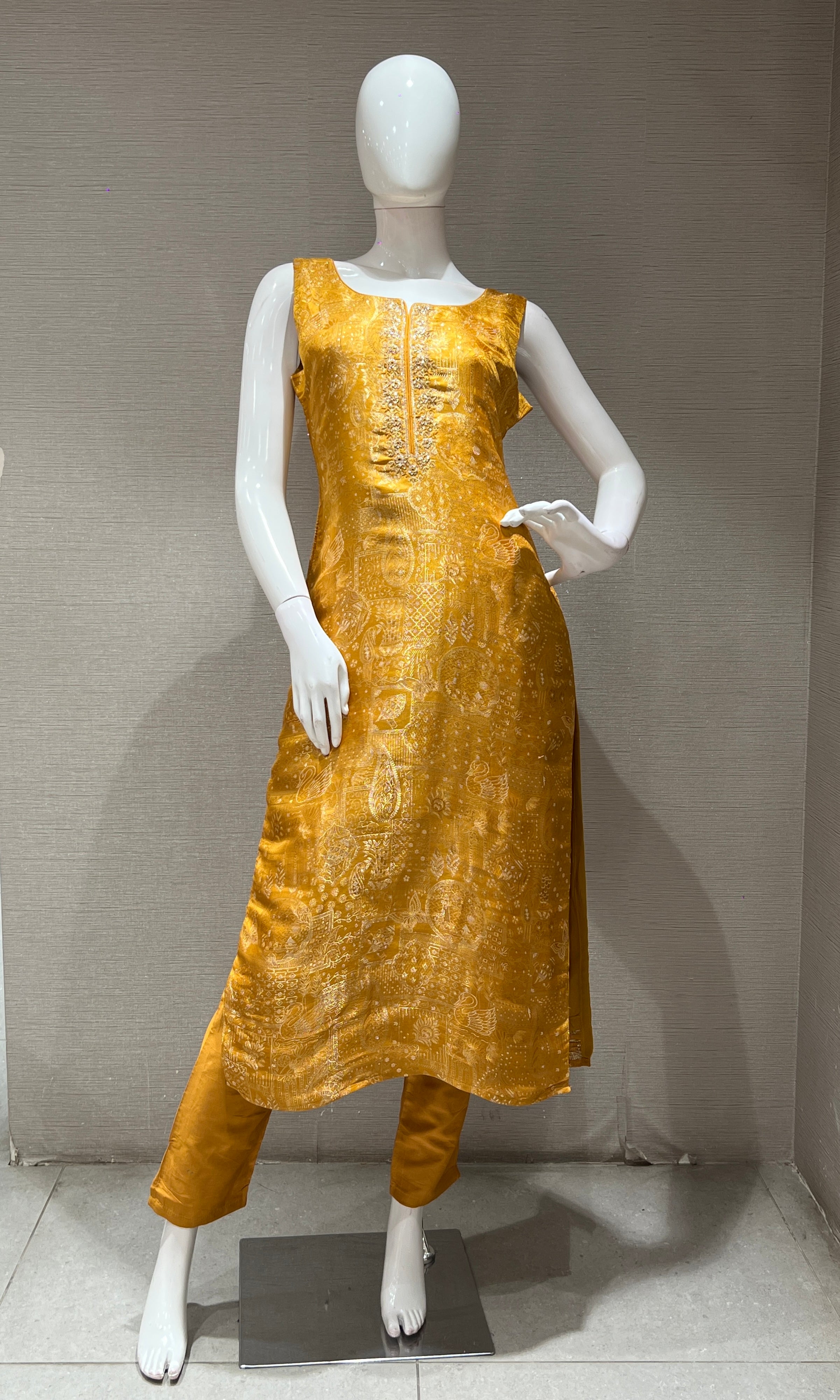Mustard yellow EMBROIDERED Kurti Set