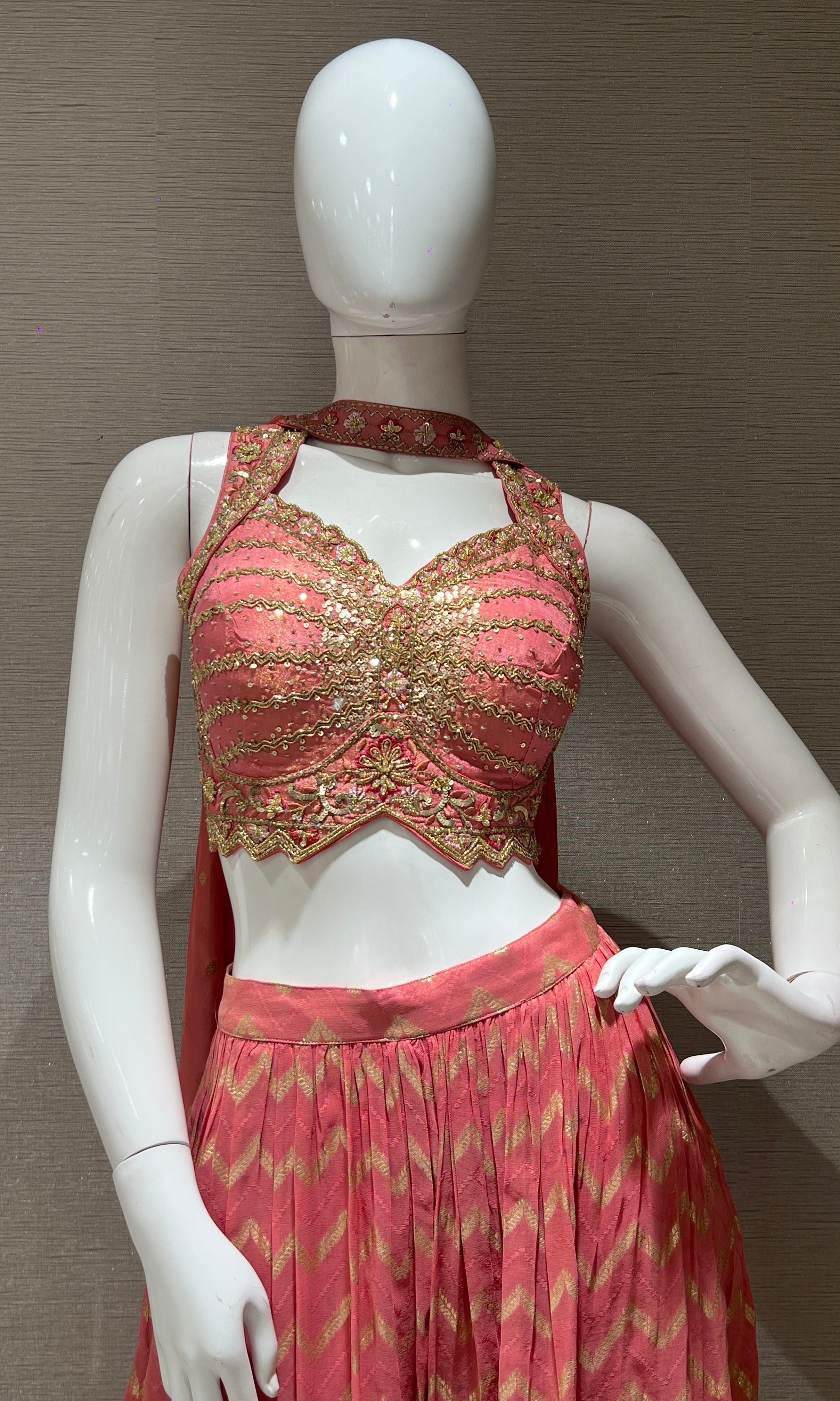 Peach Palazzo With Neck Dupatta