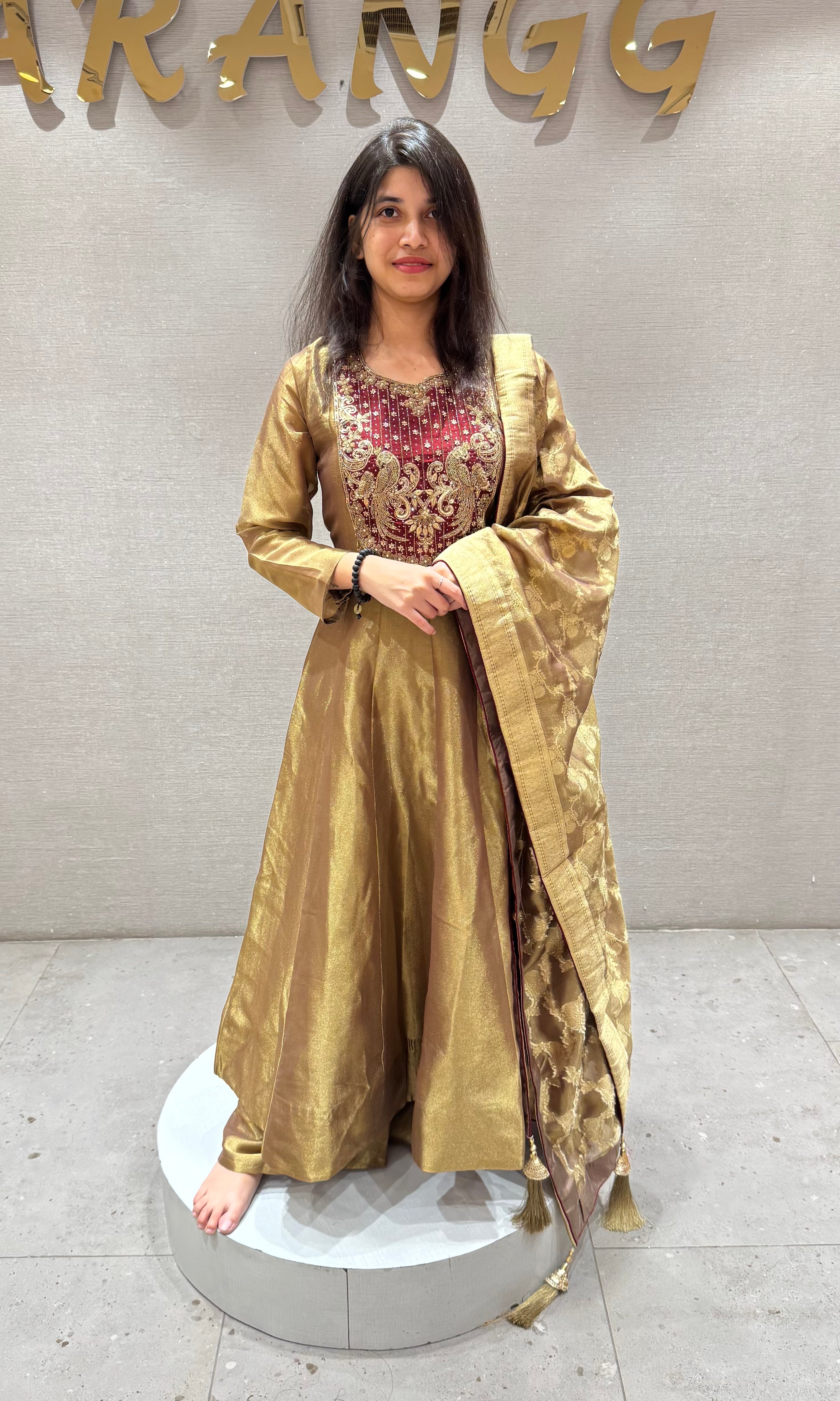 Maroon AND GOLDEN EMBROIDERED ANARKALI