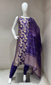Purple Banarasi Silk Golden Floral Zari kurta set