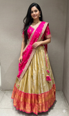 Pink Gold Weave Lehenga WITH RAW SILK DUPATTA