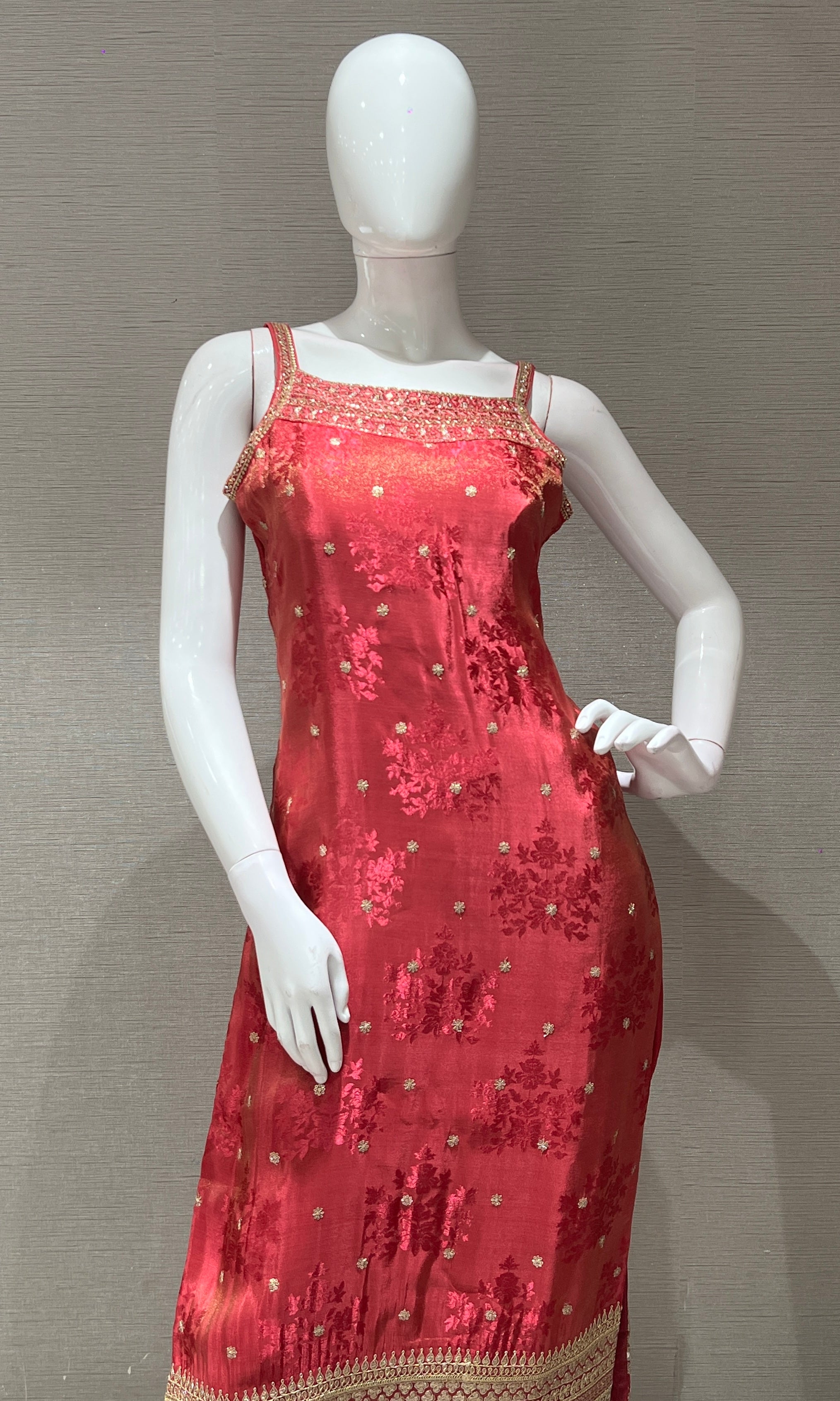 pink and gold embroidered kurta set