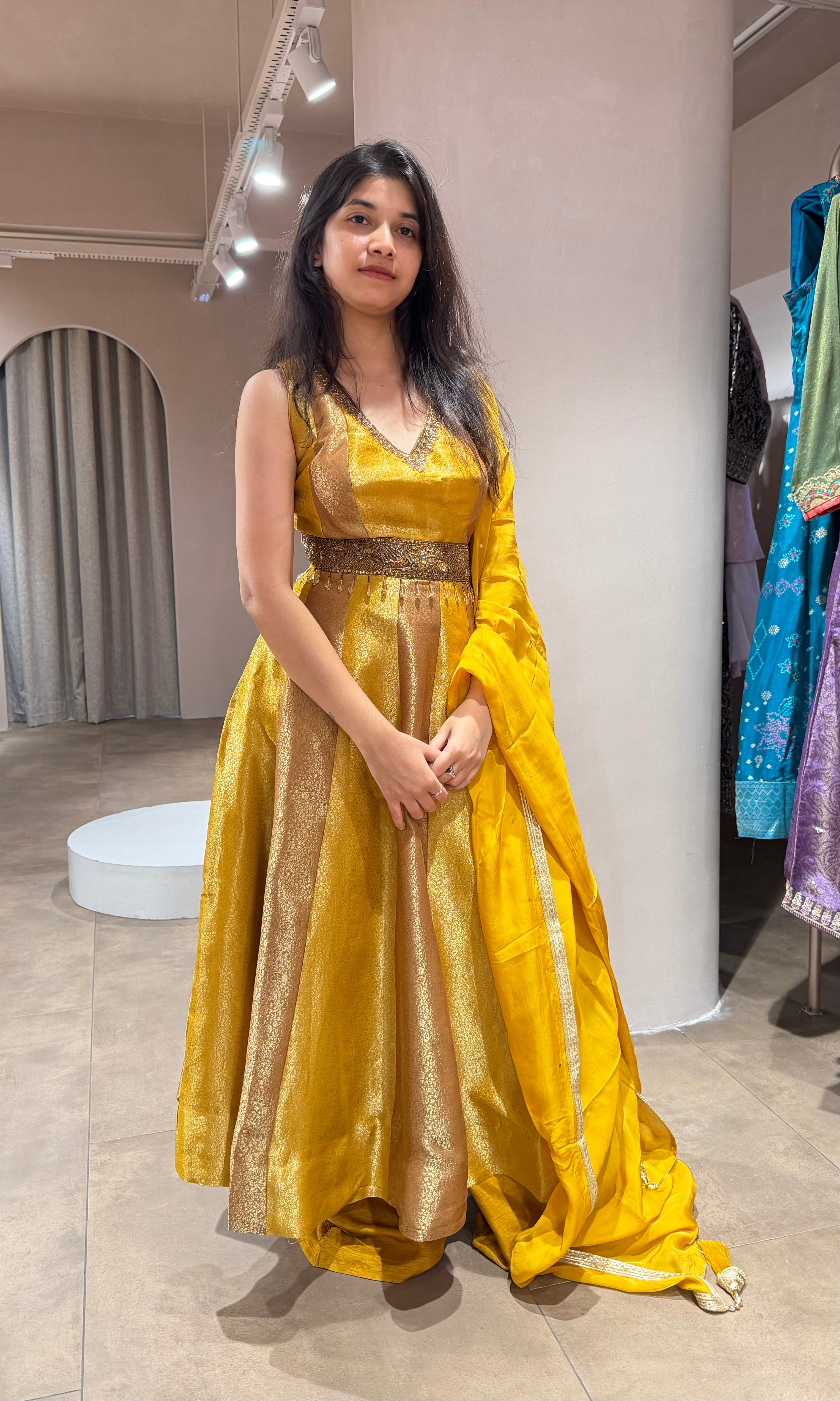 Mustard yellow EMBELLISHED ANARKALI SET