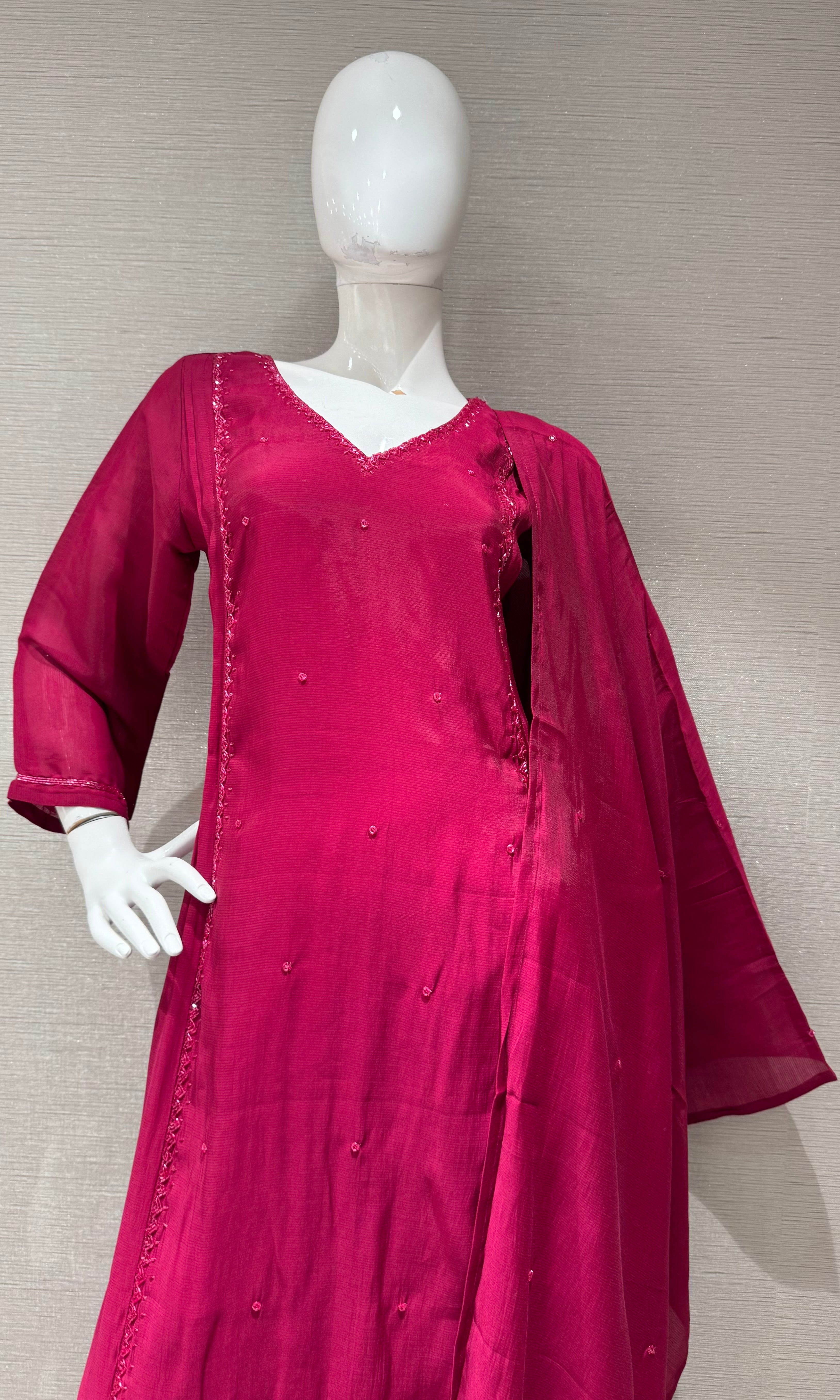 Wine A line Cotton Kurta Set with Dupatta