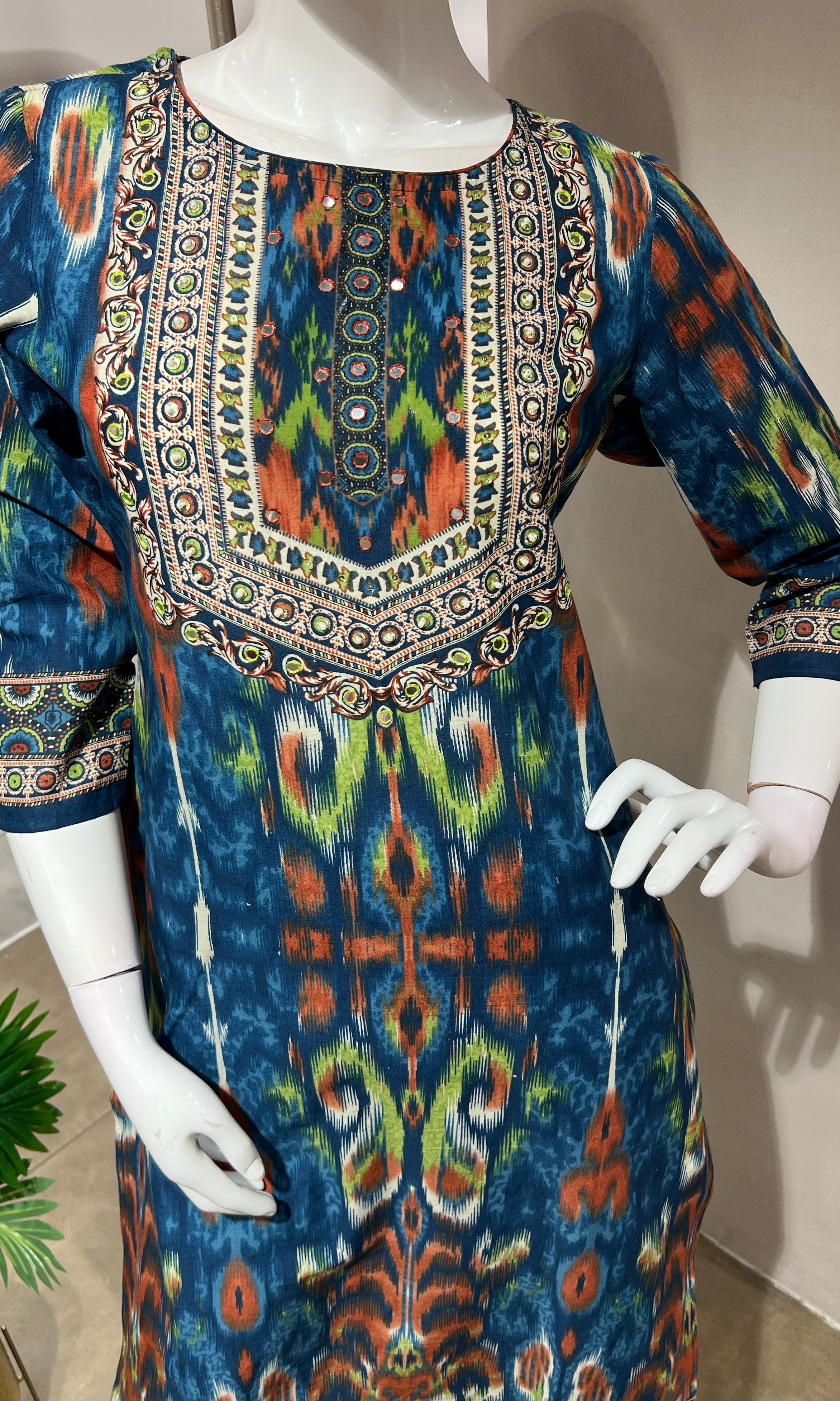 BLUE ETHNIC PRINTED KURTA SET